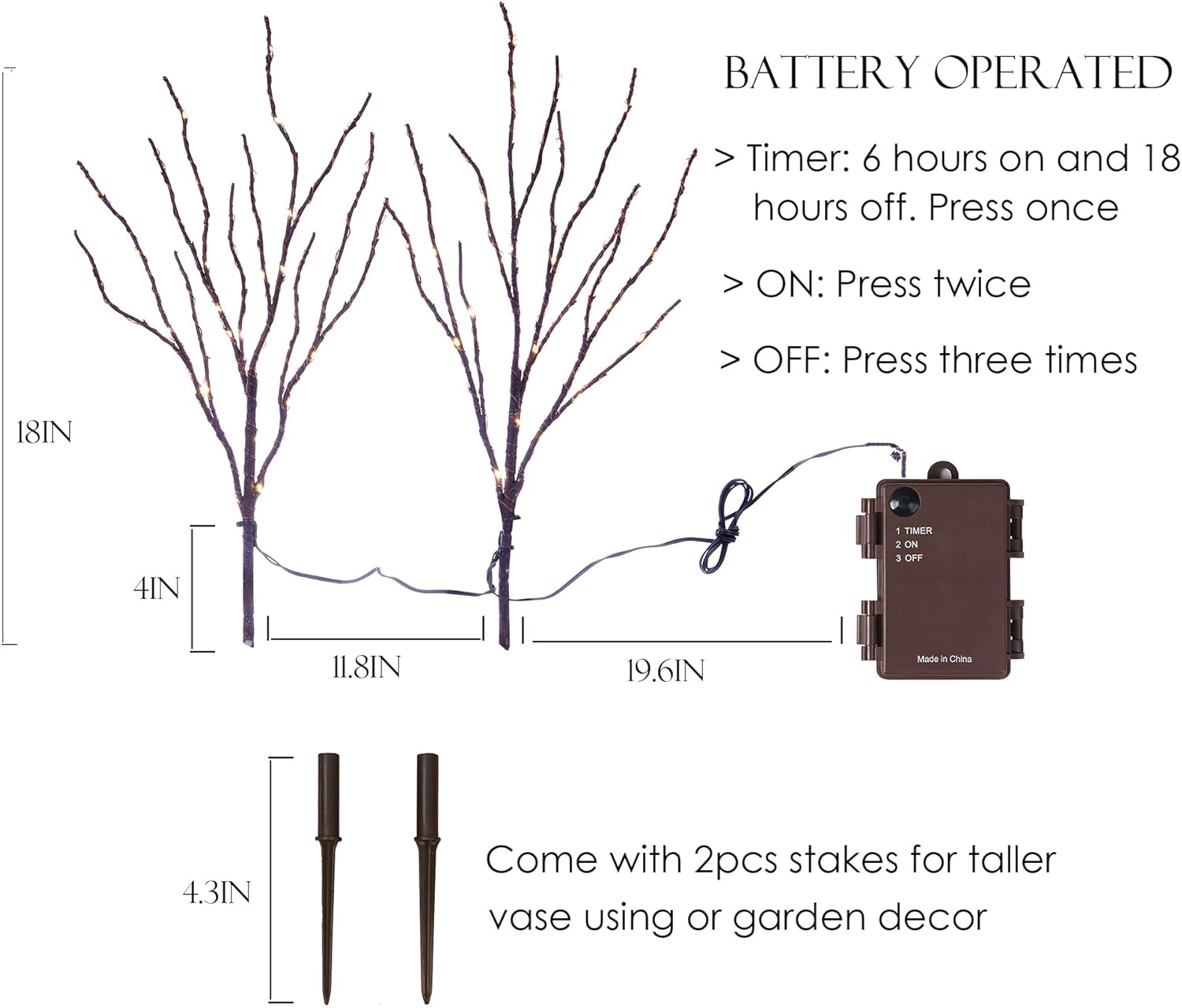 BAOLITVINE Lighted Willow Branches with Timer 70 Fairy Lights 18IN, Brown Twig Branch Lights for Indoor Outdoor Home Fireplace Christmas Decorations