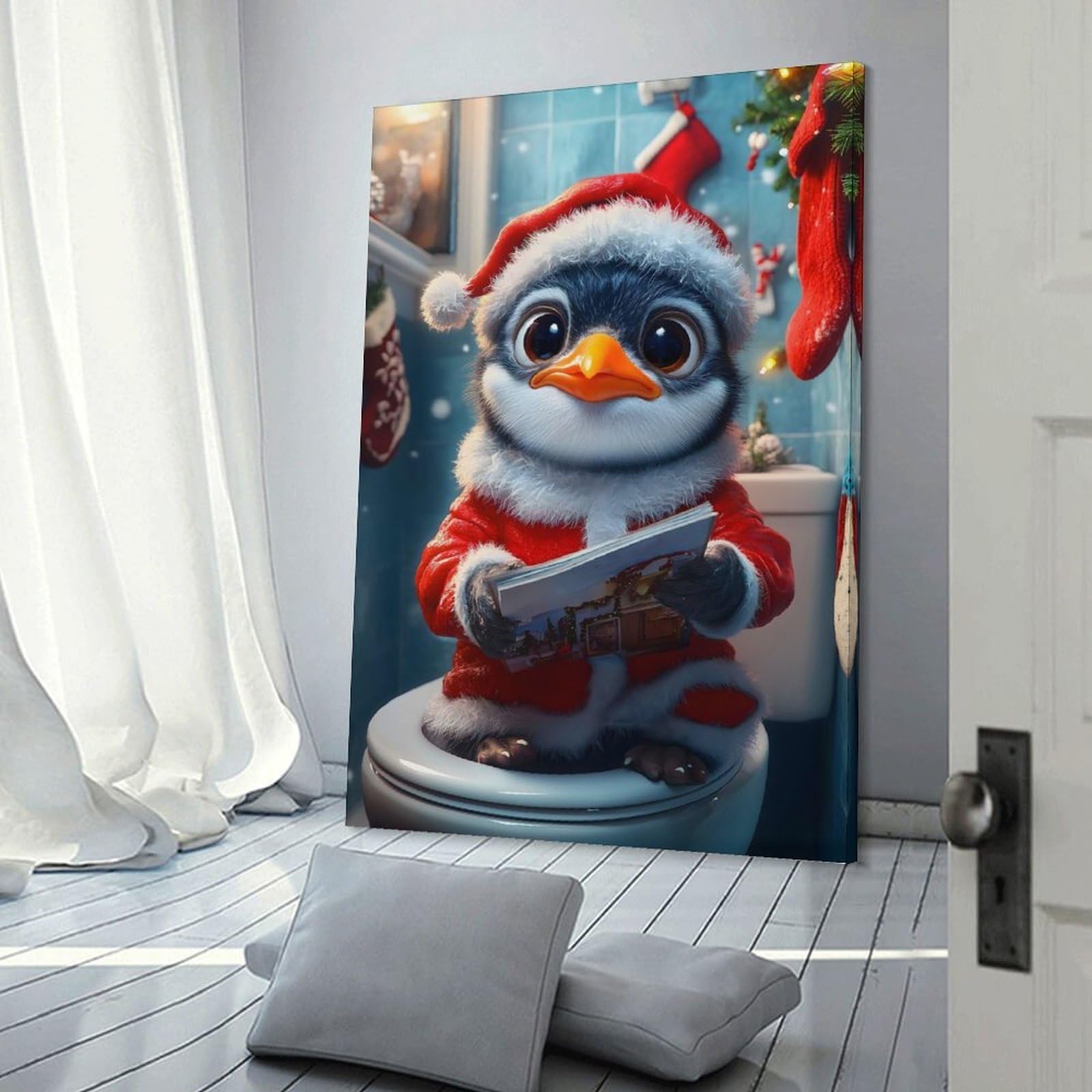 Junmoney Room Decor Wall Art Penguin in Santa Suit, 16x24inch(40x60cm), for Workspace Walls, Study Corners Or Bedrooms, A Smart Decor Choice for Study Walls