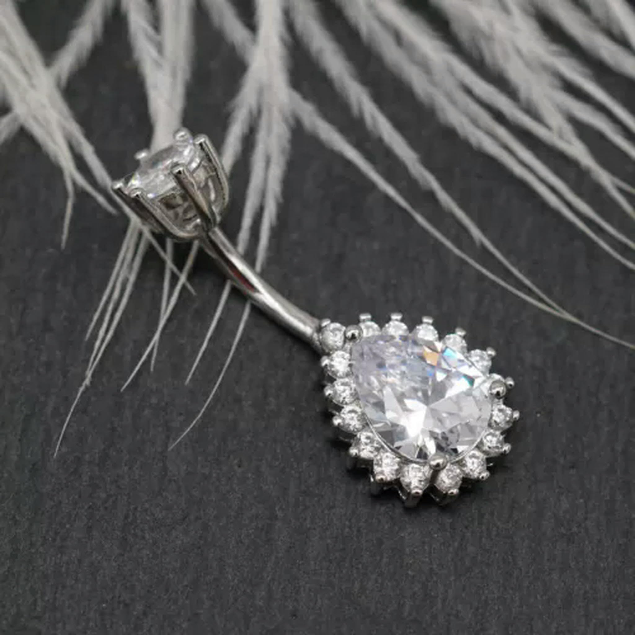 Piercing all'ombelico con Ciondolo a Goccia in Argento Sterling, con zirconi cubici, A4398-10mm