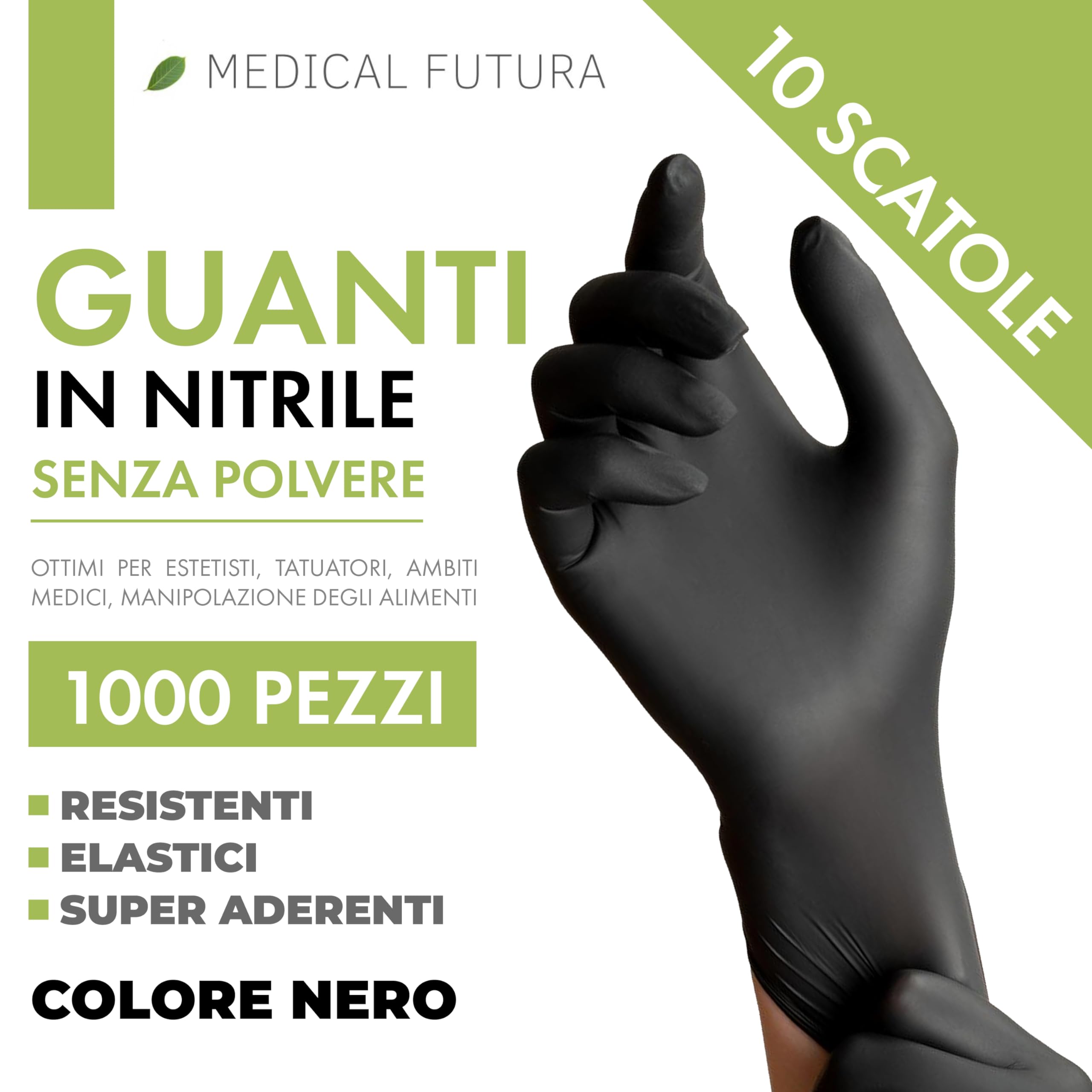 1000 Guanti in Nitrile L Neri Monouso Anallergici Gr. 4.0, Senza Polvere, Senza Lattice, Ottimi per Estetisti, Tatuatori, Officine, Ambiti Medici e Manipolazione Alimenti (L, Neri)