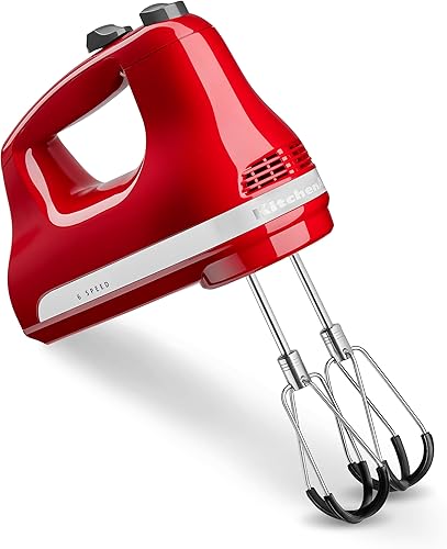 KitchenAid - Batidora de mano con batidores de borde flexible, KHM6118, 6 velocidades, color rojo imperial