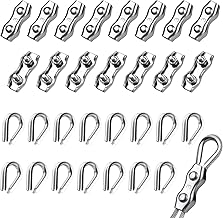 15 x Steel Cable Ties 3 mm + 15 x Cable Lugs, Stainless Steel Cable Clamp, Duplex Cable Clamps, 304 Stainless Steel Wire Cable Clips for 1.5-2 mm Steel Cable, Clothes Line