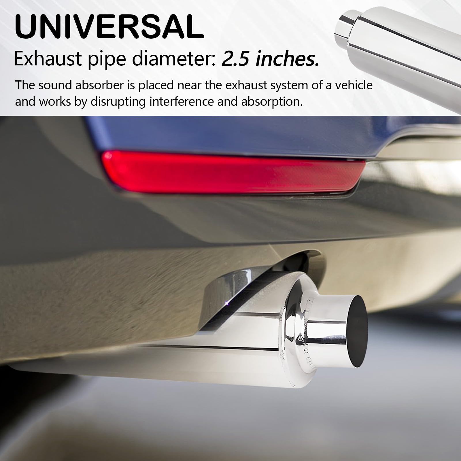 Silenziatore, Silenziatore Auto di Scarico in Acciaio Inox da 305 mm con Uscita Aria da 63 mm Terminale Scarico Auto Universale Terminali di Scarico Passante per Una Varietà di Veicoli