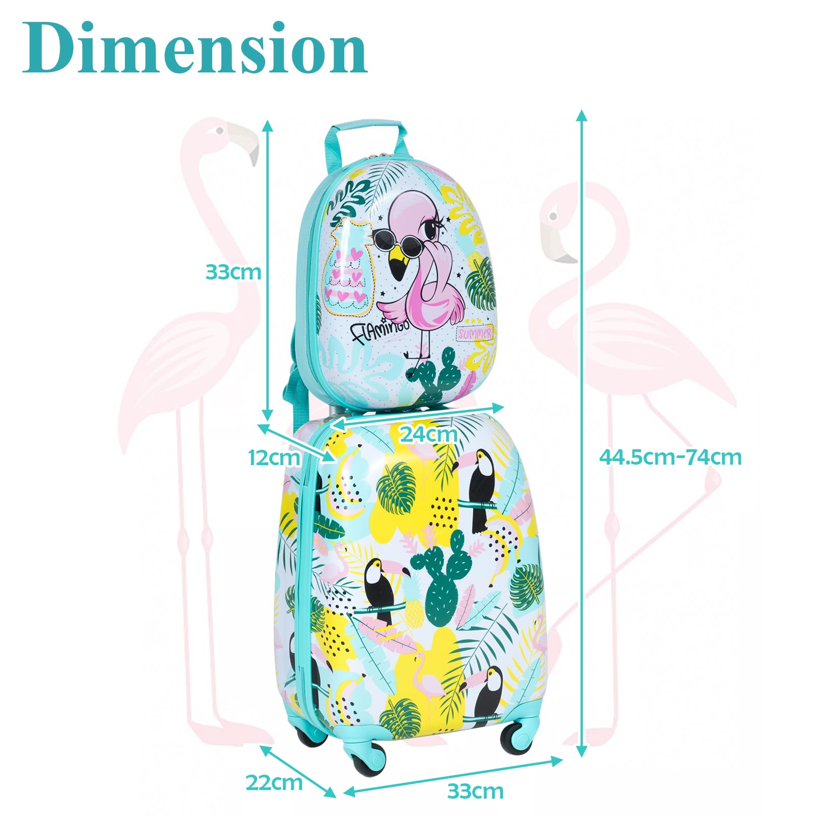 SOARS Valise Enfant, 16" Valise Cabine Enfant + 12" Sac à Dos, Transportable dans l’Avion, Poignée et Sangles Réglables, Matériau Sûr et Durable, Léger de 2,5 KG, Valise Enfant Fille 3-10 Ans