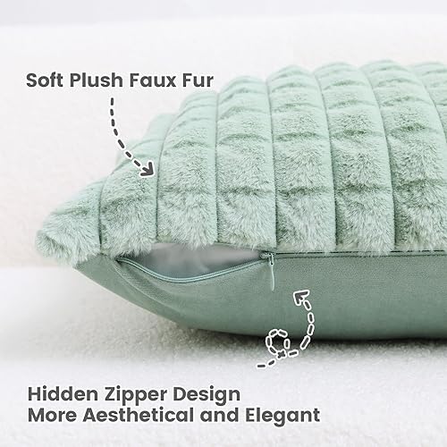Miniatura 3 de Paquete de 2 fundas de almohada decorativas de felpa de piel sintética, 18 x 18 pulgadas, fundas de cojín de sofá de lujo, suaves y esponjosas,