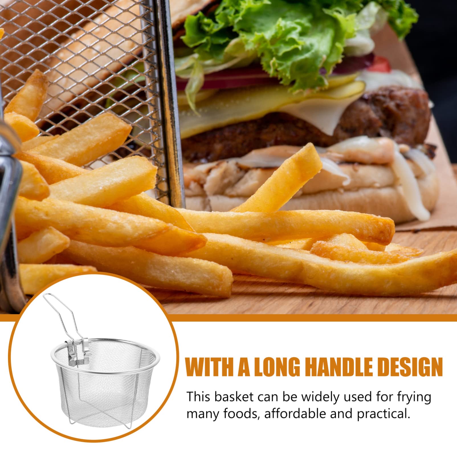 Cestello per friggitrice in acciaio inox, rotondo, con manico, per patatine fritte, pasta, spaghetti e patatine fritte, supporto per friggitrice