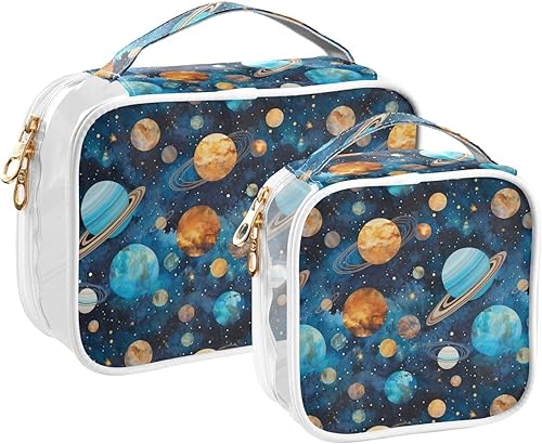 Solar System Planet Clear Toiletry Bag for Traveling,2 Pack Makeup Cosmetic Bag with Zipper,Travel Bag for Toiletries,Travel Essentials 21215044