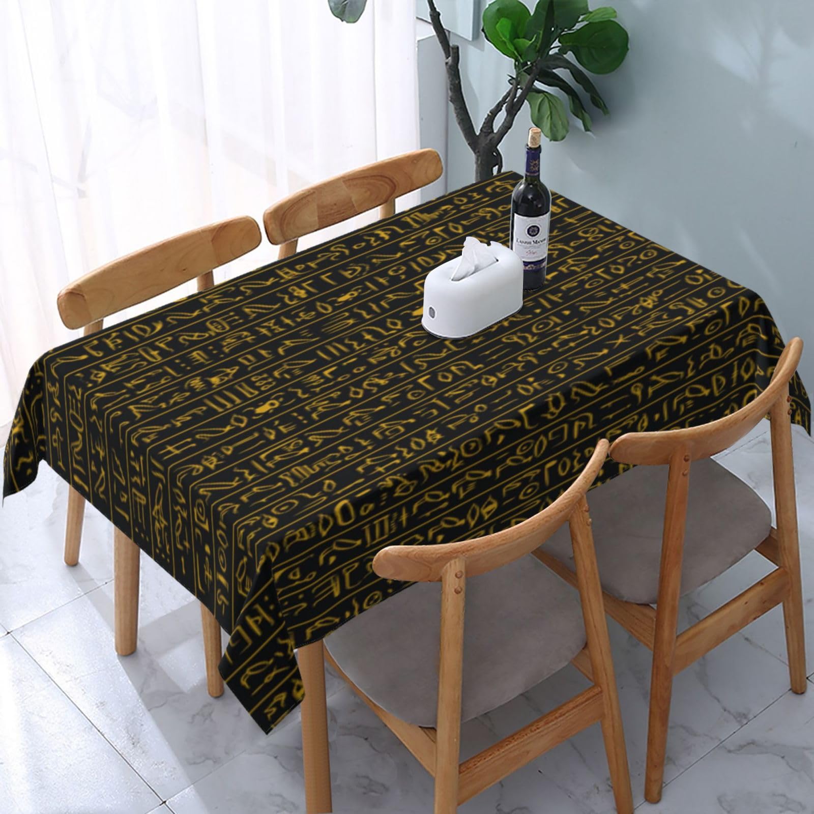 HLBSDM Ancient Egyptian Pyramids Vintage Cultural Symbols Rectangle Tablecloth, Suitable for Wedding, Party and Restaurant Festival Gathering Event Polyester Fabric Decorative Tablecloth(54x72in)