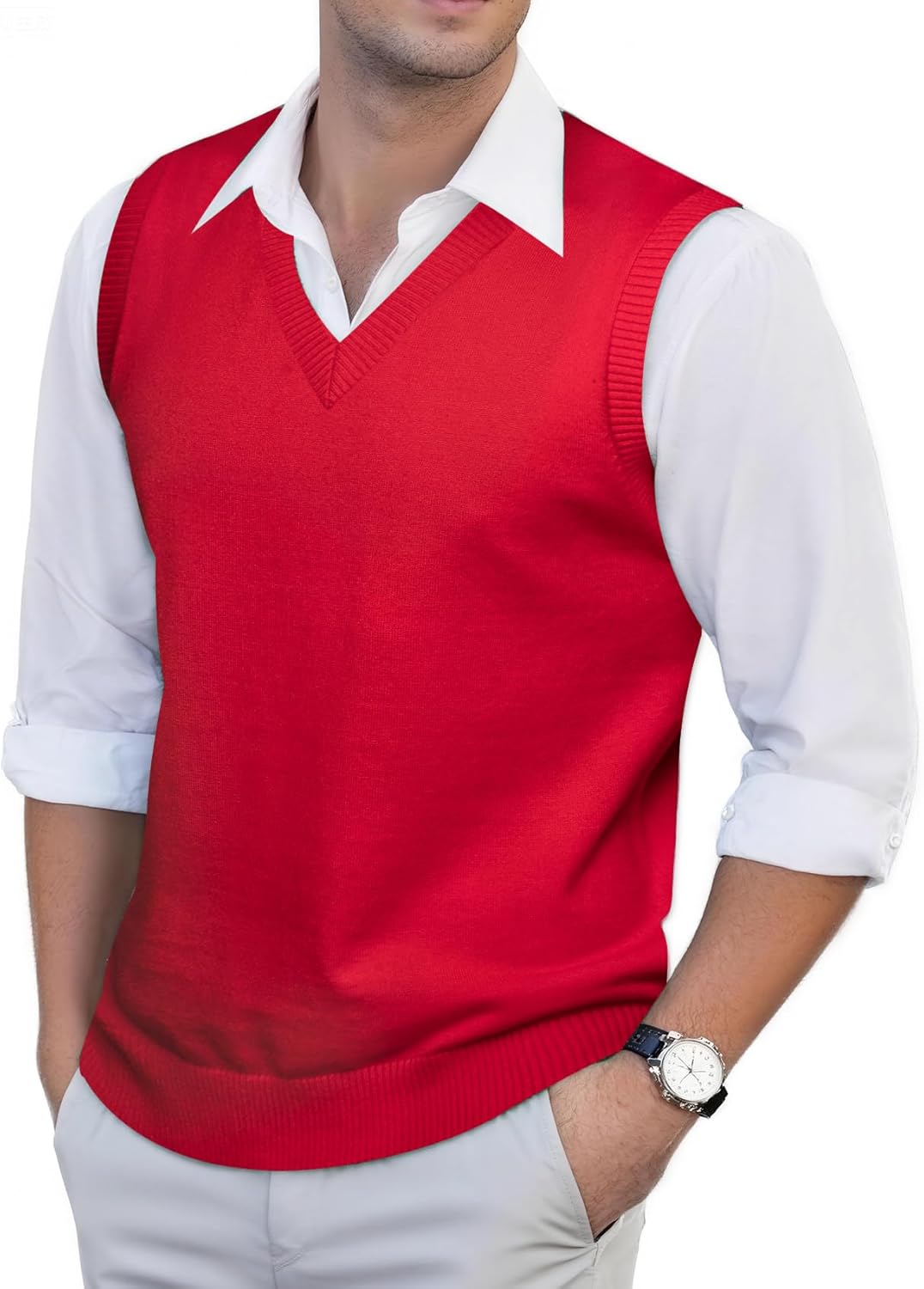 Barry.Wang Mens Sweater Vest V Neck Sleeveless Knitted Pullover Solid Color Slim Fit Sweaters Tops Casual Daily - Image 2