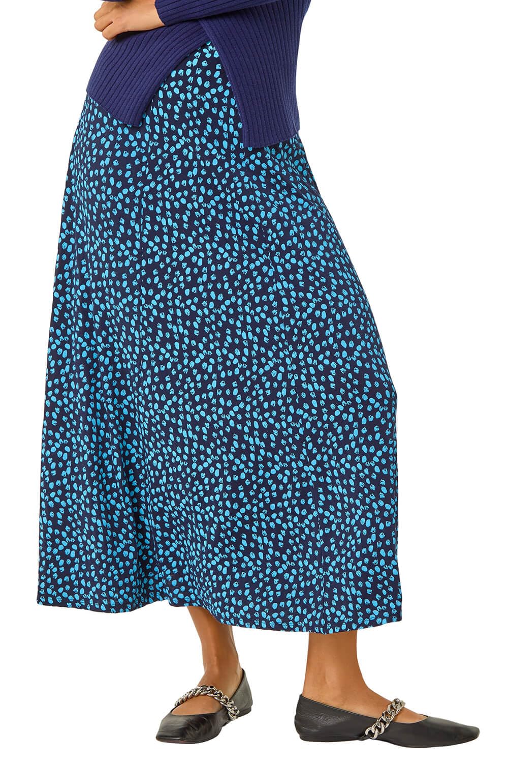 Roman Women's Mid Navy Floral Print Stretch Midi Skirt In | Size: 14