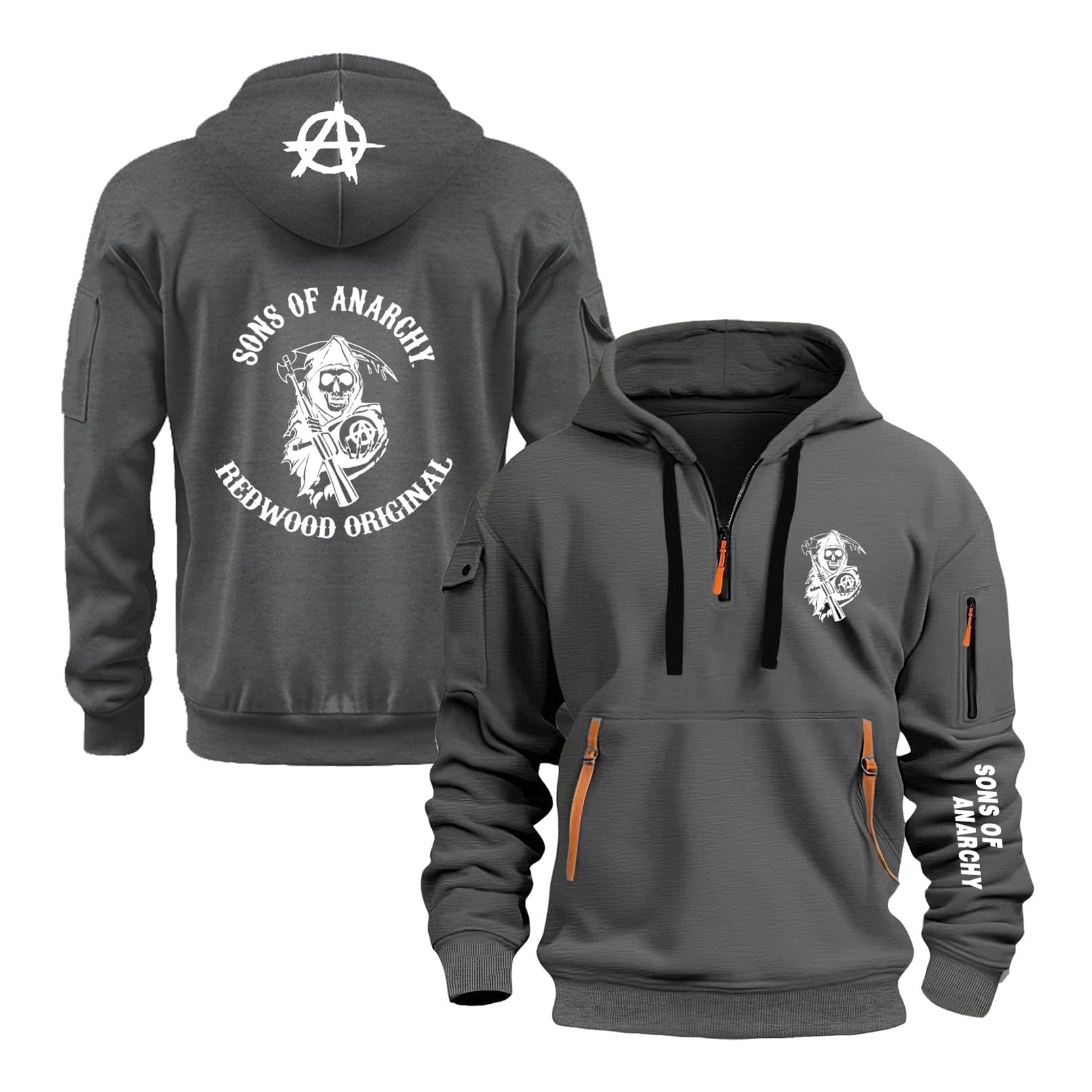 LPPALsjd Mens Print Hoodie for A.na.rc.h.y S.on.s Half Zip Jacket Long Sleeve Jumpers Sweatshirts Hooded Sportswear Spring Autumn Hoody Outwear Tops-SHS||3XL
