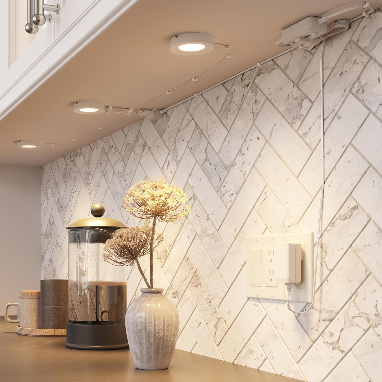 Getinlight 2.75" Under Cabinet LED Puck Lights Kit, Plug-in 12V Set with in-Line Dimmer, 3000K Warm White, Recessed or Surface Mount, ETL Listed, 3-Pack, IN-0102-3-BK