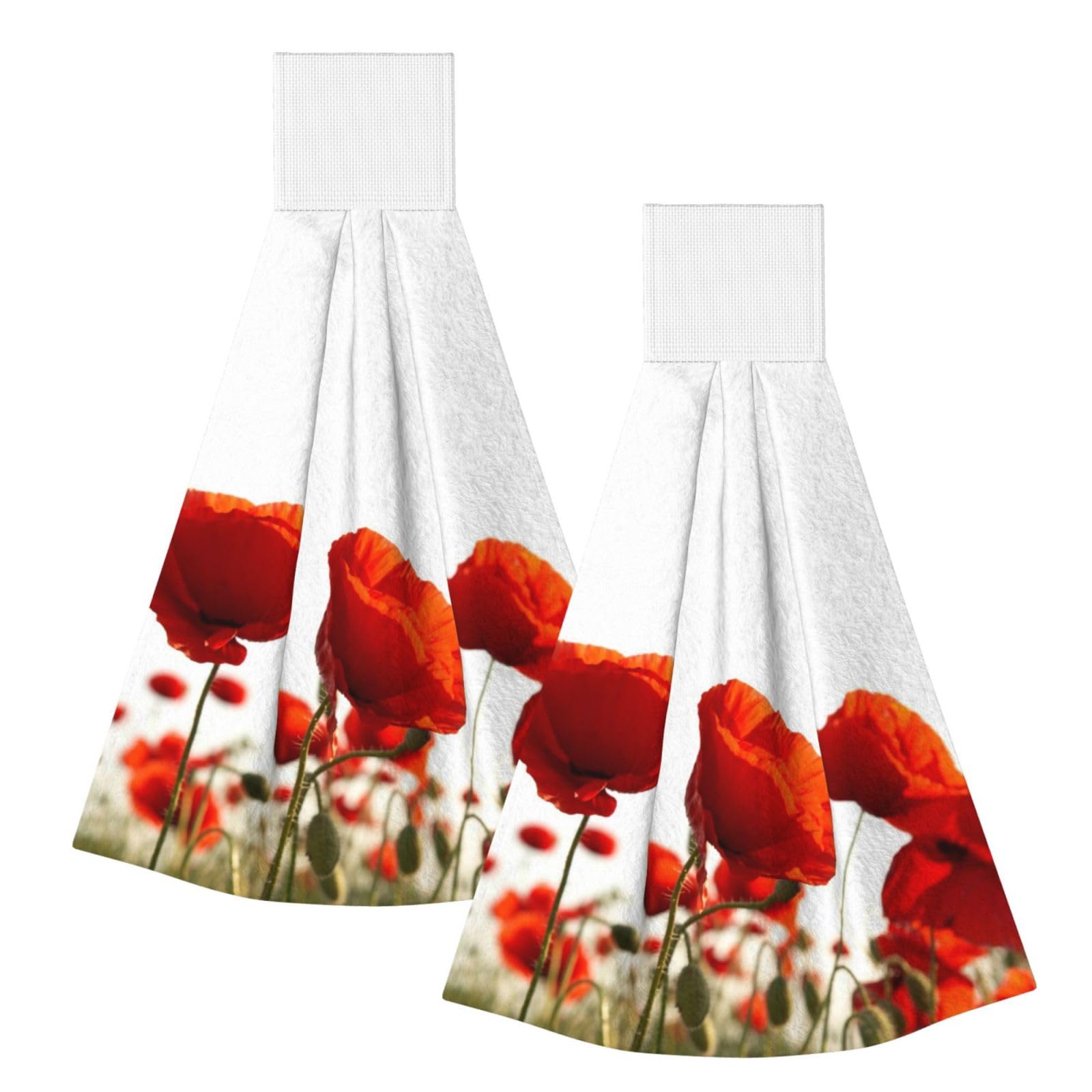 DOPKLNA Red Poppies, 2 Pcs Hanging Coral Fiber Hand Towels for Bathroom, Absorbent Kitchen Towels