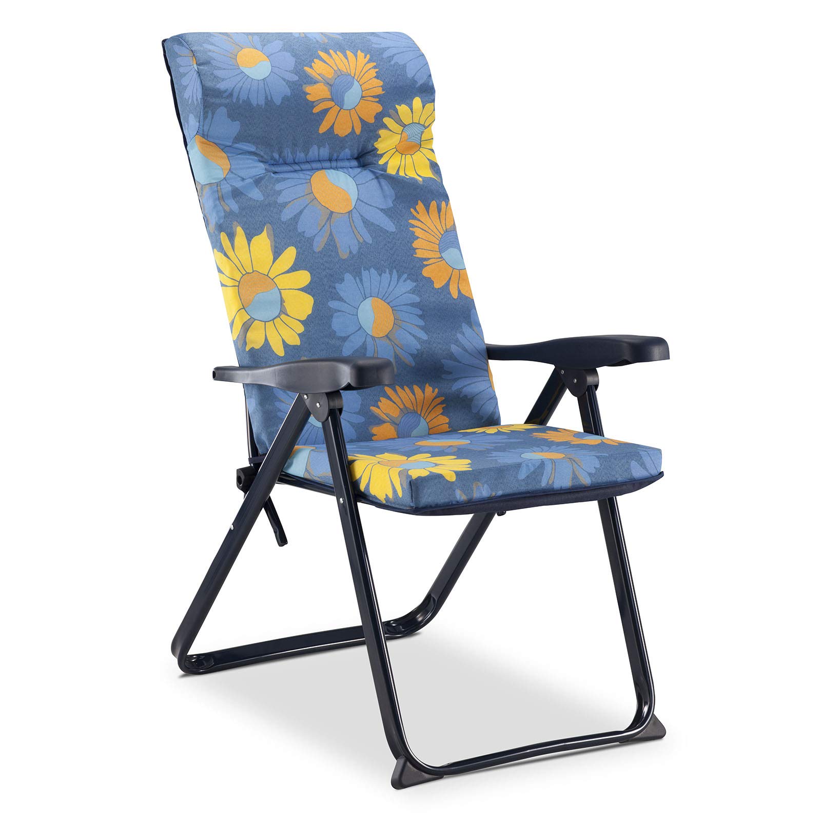 Silla Plegable de Jardín Reclinable y Acolchada 76x62x114 cm 6 Posiciones y Cabezal Anatómico Tejido lavable y Pies Estabilizadores para Mayor Seguridad