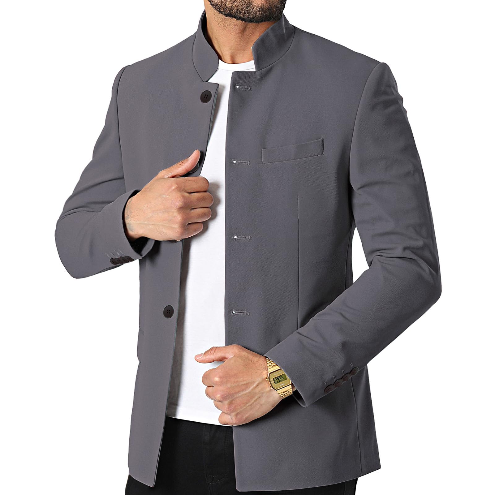 Mens Casual Suit Blazer Jackets Stand Collar Business Sport Coats-image-49