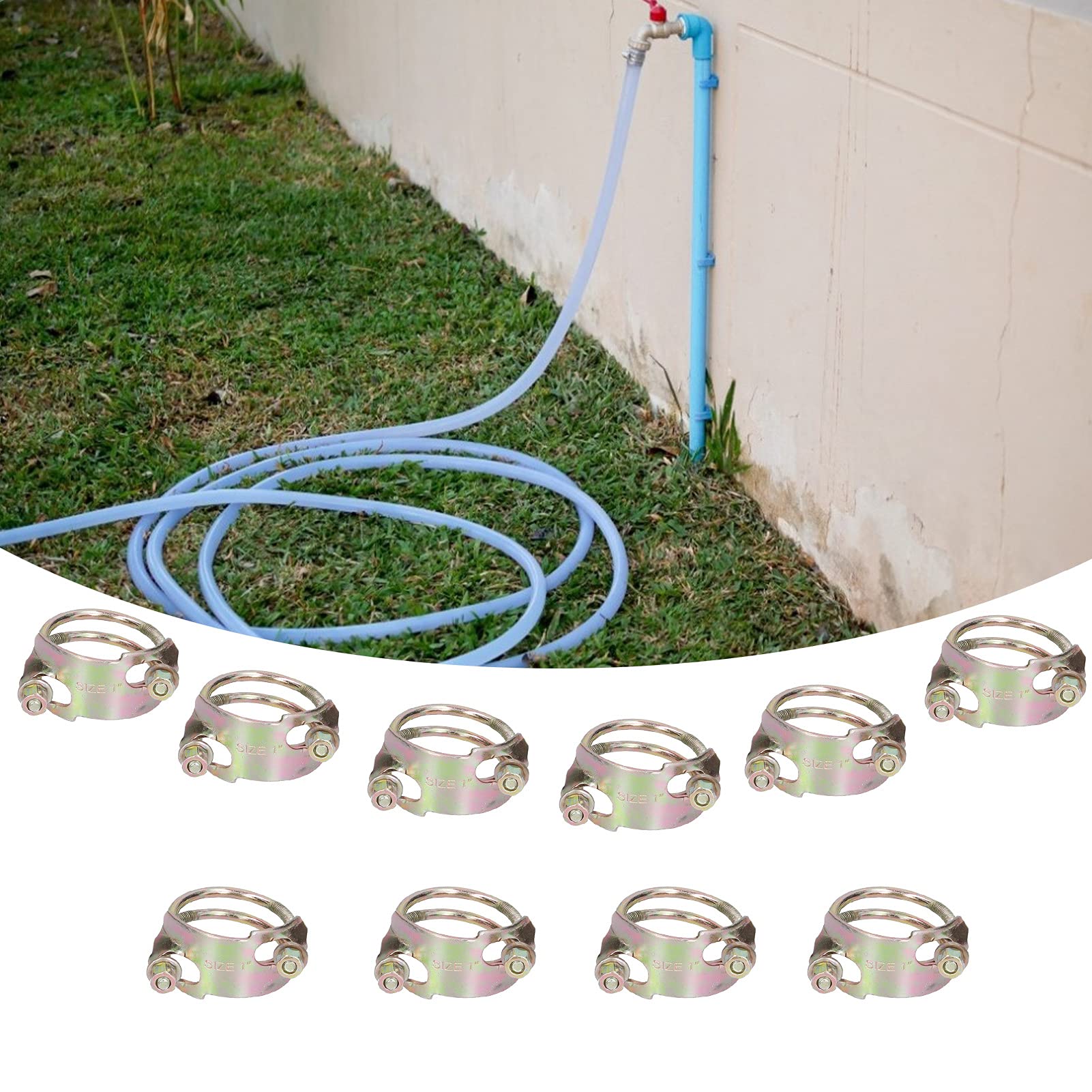 10 abrazaderas de manguera de alambre de hierro, abrazaderas de manguera de doble alambre, aro de tubería de agua con hebilla fija para mantenimiento de maquinaria (1.2-40)