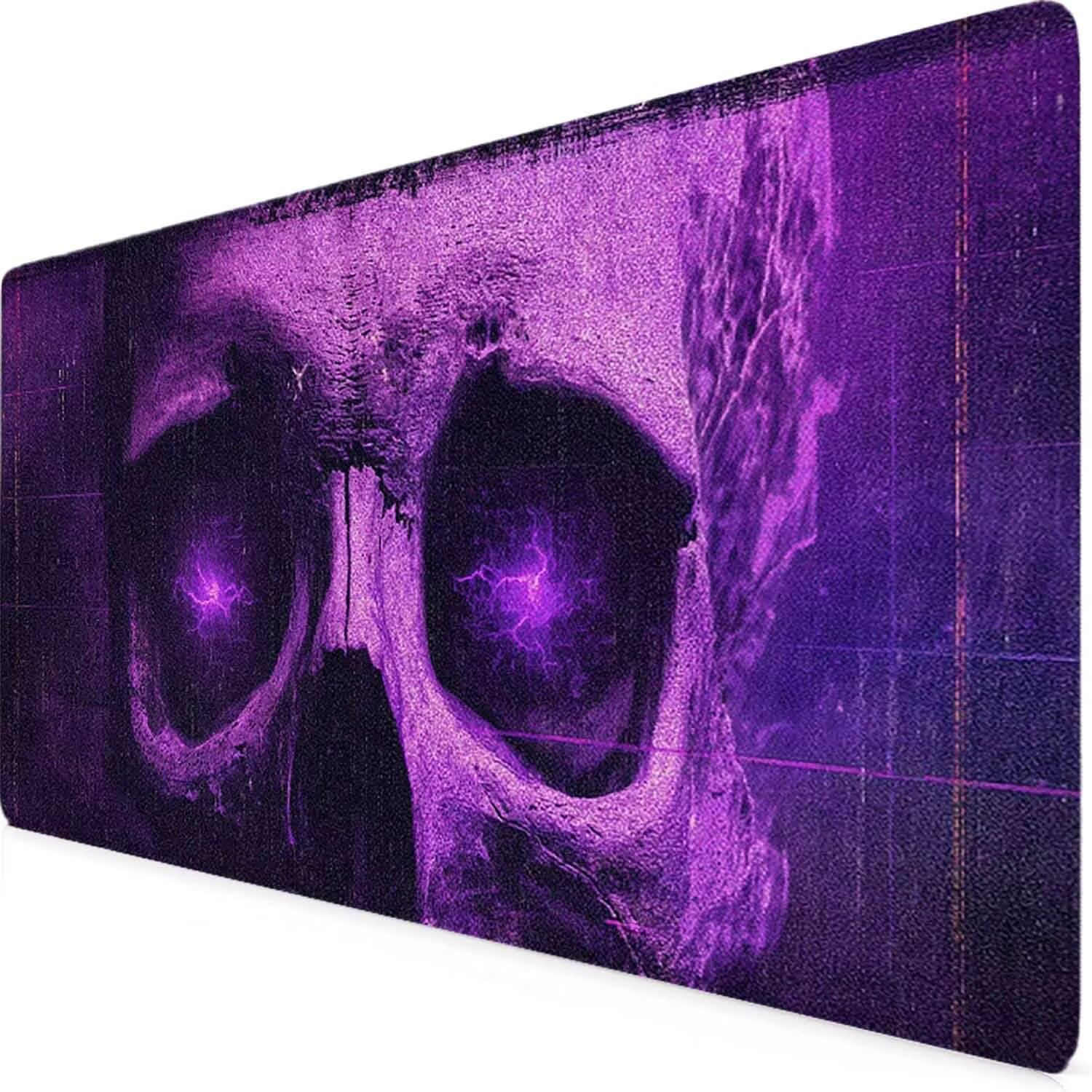 Fioletowa czaszka podkładka pod mysz XXL 1200 x 600 mm podkładka pod mysz z przeszytymi krawędziami i antypoślizgową gumową podstawą podkładka pod mysz XXL do komputera, laptopa, akcesoria biurowe
