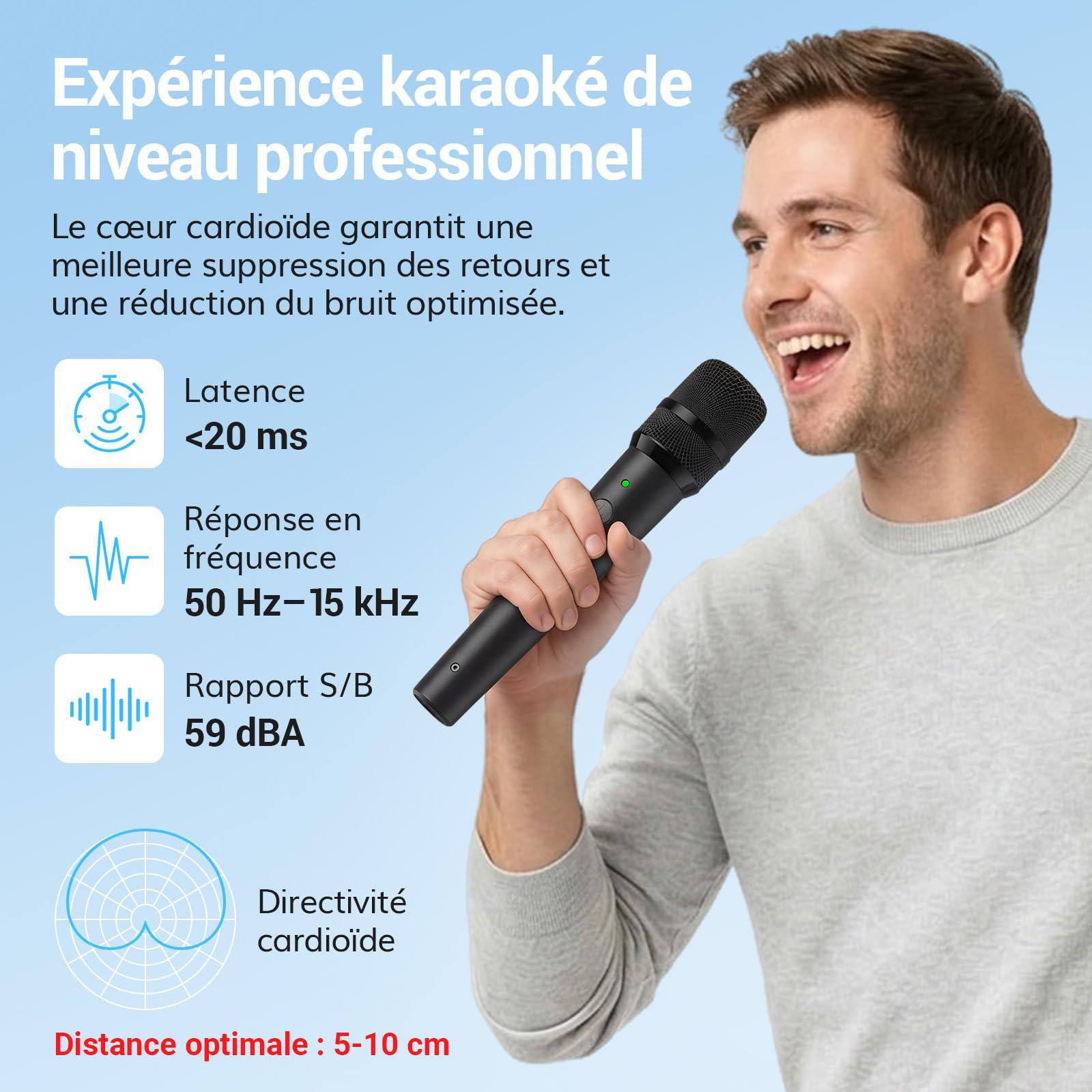 TONOR Micro Dynamiques sans Fil Rechargeables, Système Double Microphones à Main avec Récepteur pour Karaoké, Chant, Fêtes à Domicile, Anniversaire, Discours, Autonomie 30H, 2.4GHz, TW 220