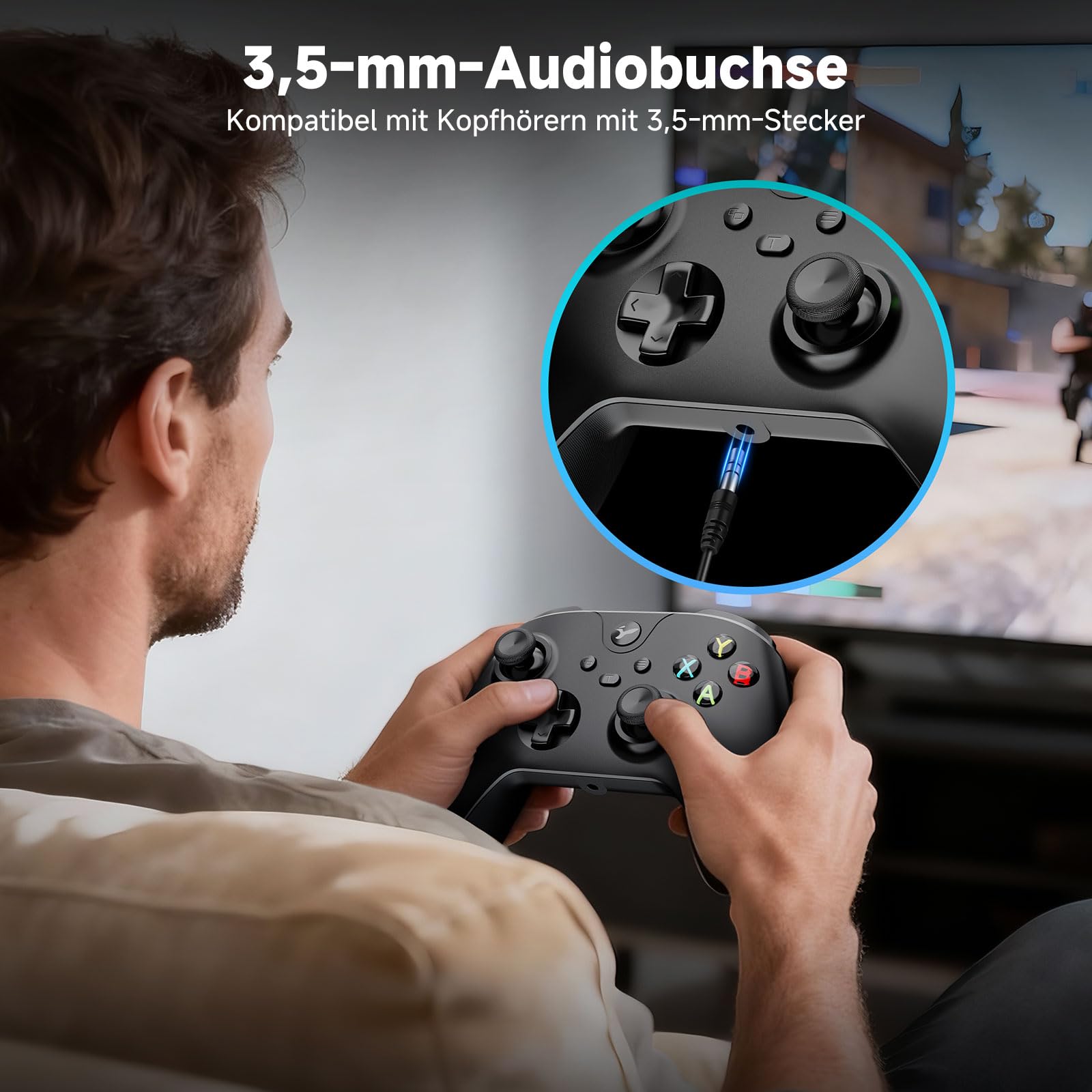 Kabelgebundener controller für xbox one,Wired Controller für Xbox Series X|S, Xbox One & Windows 10/11, Plug and Play Gaming Gamepad mit Hall-Effekt Joysticks/Hall Trigger, 3.5mm Audio Jack (Schwarz)