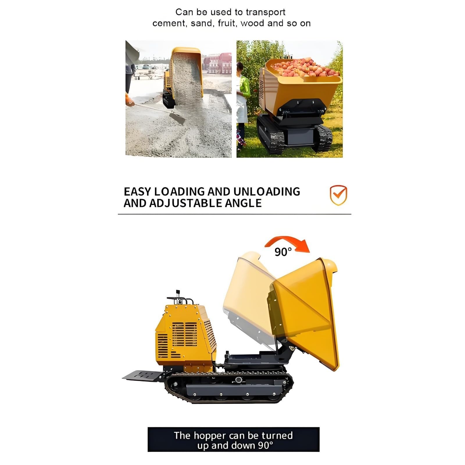 Mini Dumper de oruga con función de descarga hidráulica, portador de orugas compacto para transporte de tierra de arena en paisajismo residencial y proyectos pequeños en lugares de trabajo