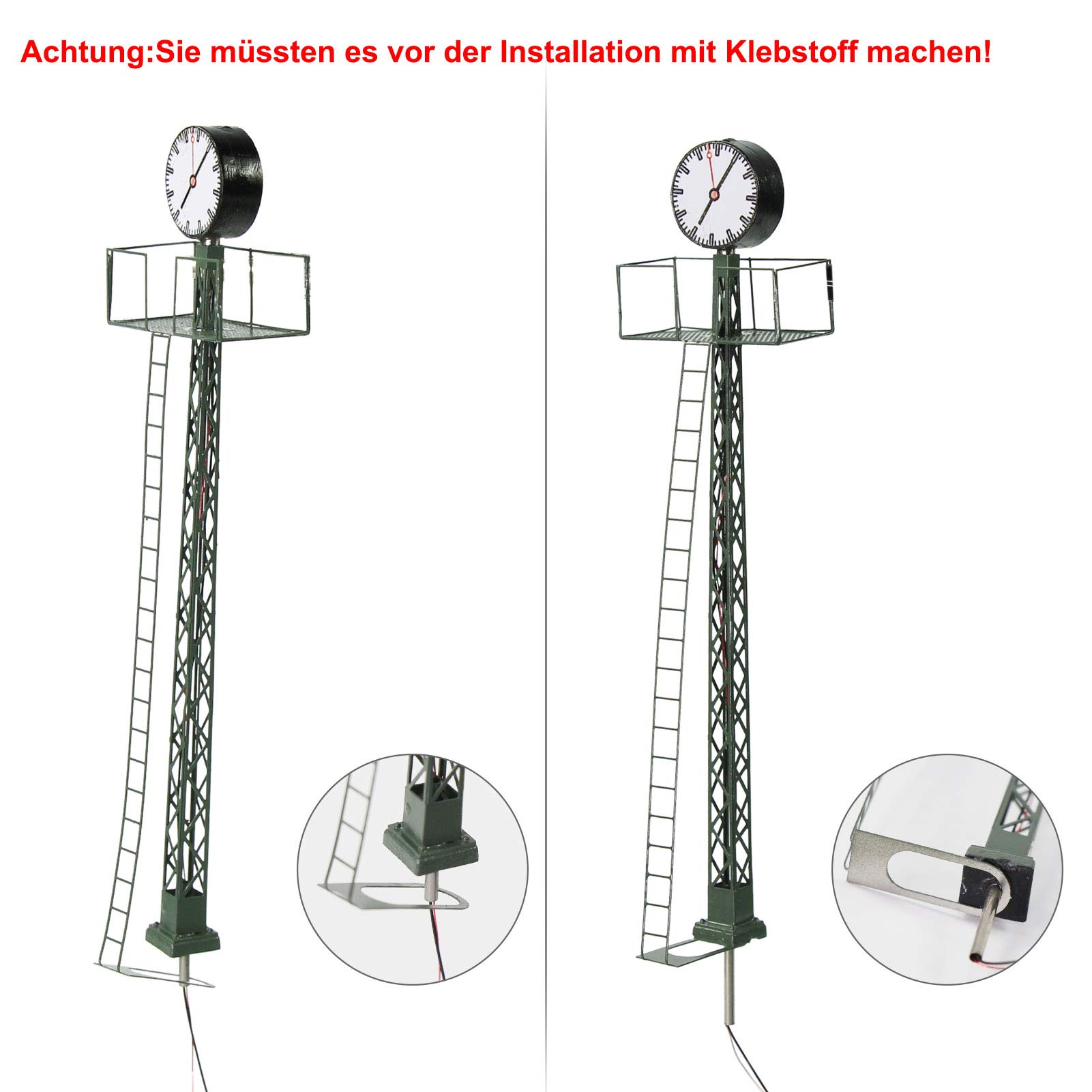 Evemodel 2 Pezzi modellino Ferroviario 1:87 Luce illuminata Piattaforma Orologio Lampada Reticolo Albero Scala Ho 11 cm