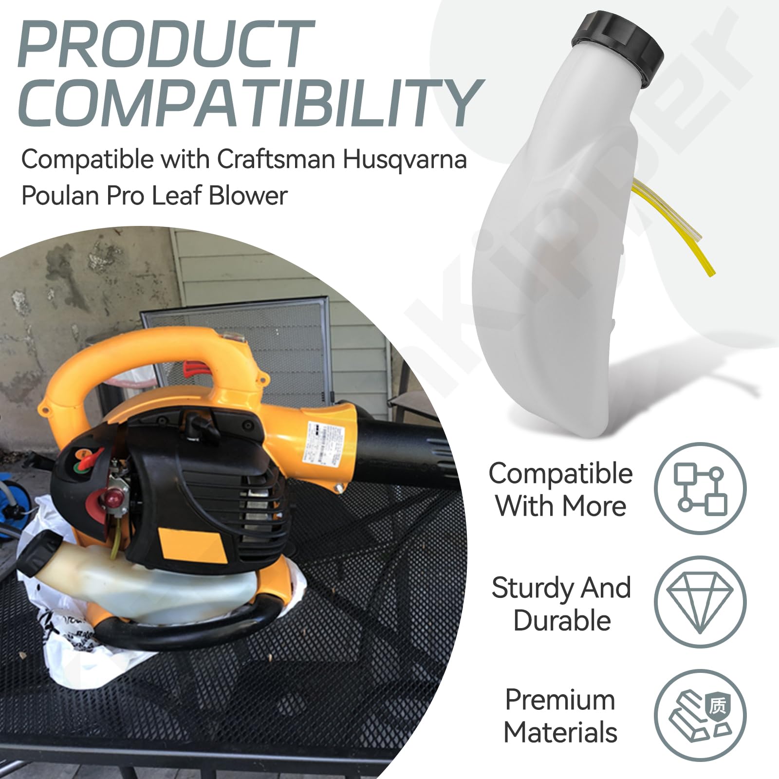 578943308 - Depósito de combustible para soplador de hojas Craftsman Husqvarna Poulan Pro BVM200VS BVM200FE BVM210VS VS2000BV PPB430VS GBV325 GBV345, sustituye a 526222201 54510040100401 5767 64901