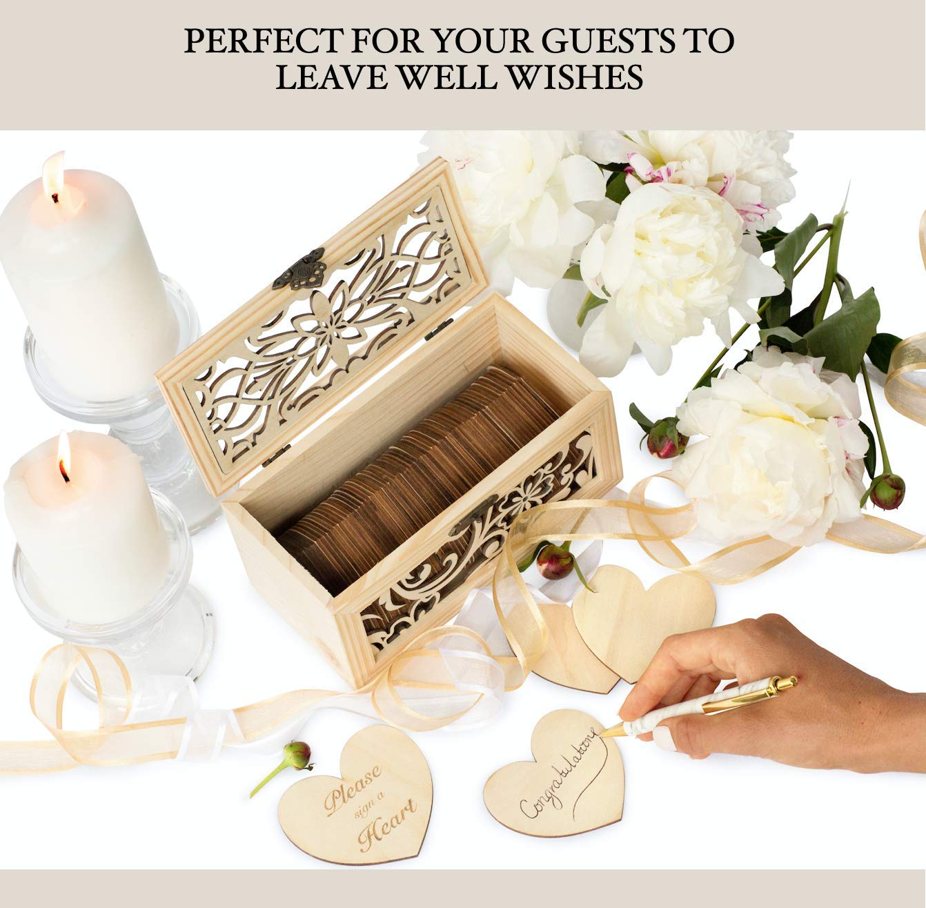 Alternative Guest Book Box Wedding Guest book Alternative 62 Large Wooden Hearts Also for