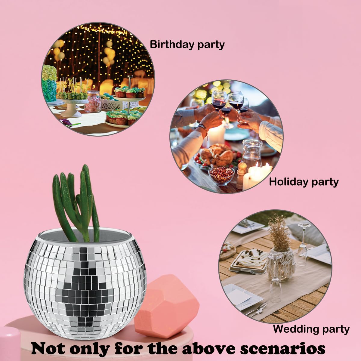 Discokugel-Vase, Glas, Discokugel-Pflanzgefäß, Kerzenhalter, Vase, Spiegel, Discokugel, Blumenvase für Hochzeit, Geburtstag, Büro, Schlafzimmer, 8 Stück