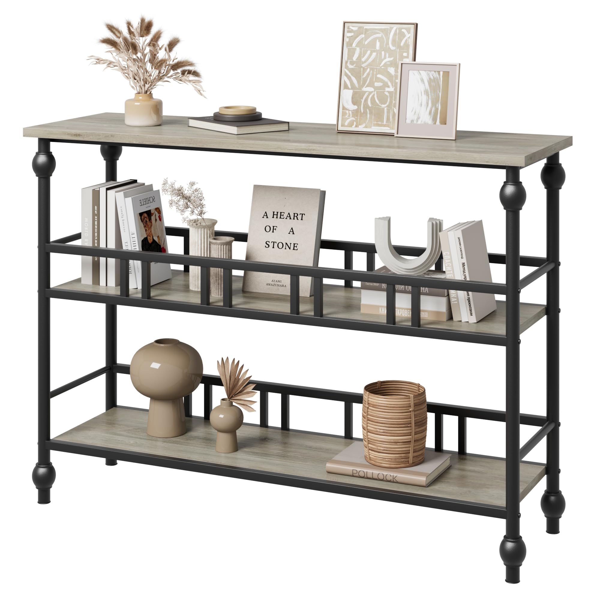 Sofa Table, 3-Tier Narrow Console Table with Open Shelves, Industrial Foyer Table for Entryway, Hallway, Kitchen, Living Room and Bedroom