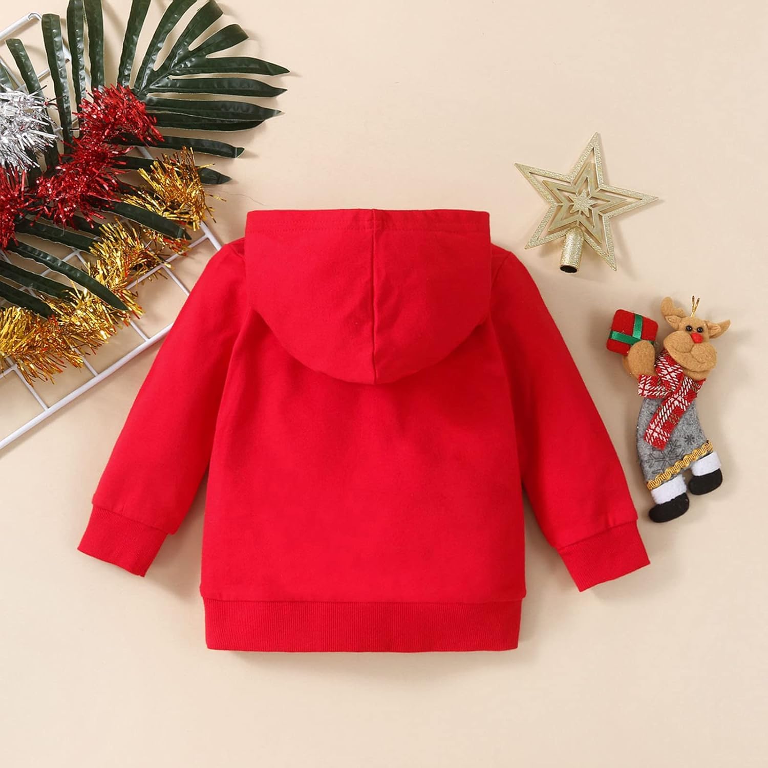 Bold N Elegant Cute Print Kids Full Sleeve Warm Thick Fur Fleece Winter Tshirt Regular Fit Sweatshirt Hoodie for Infant Toddler Baby Boy & Girl (2-3 Years, Red) - Image 3 thumbnail