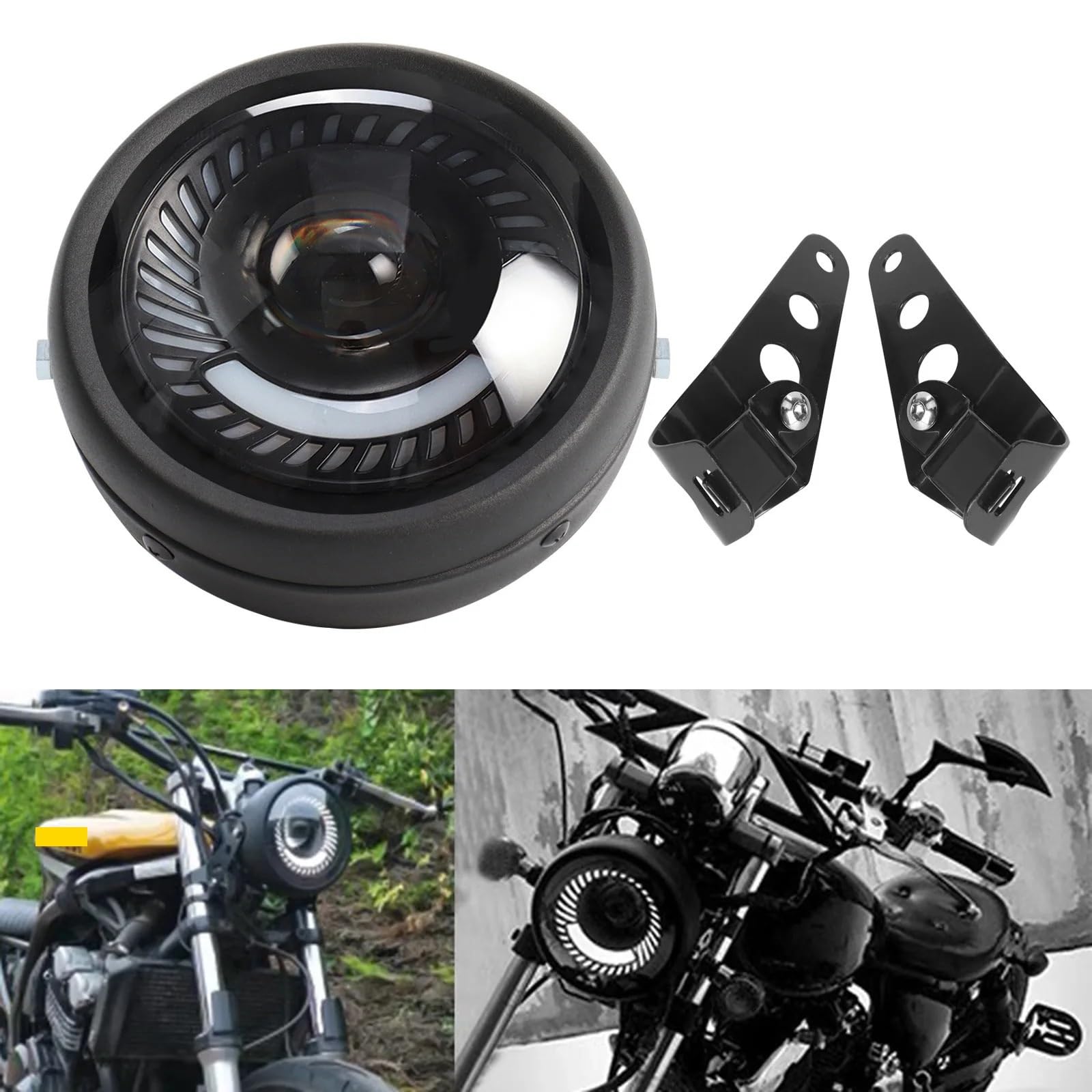 Dirt Bike przednie światła 6,5 cala Okrągły Vintage Motocykl Reflektor Led Angel Eyes DRL Lampa Jazdy Z Uchwytami Reflektor Dla Cafe Racer Motocykl Head Light(1Pcs)