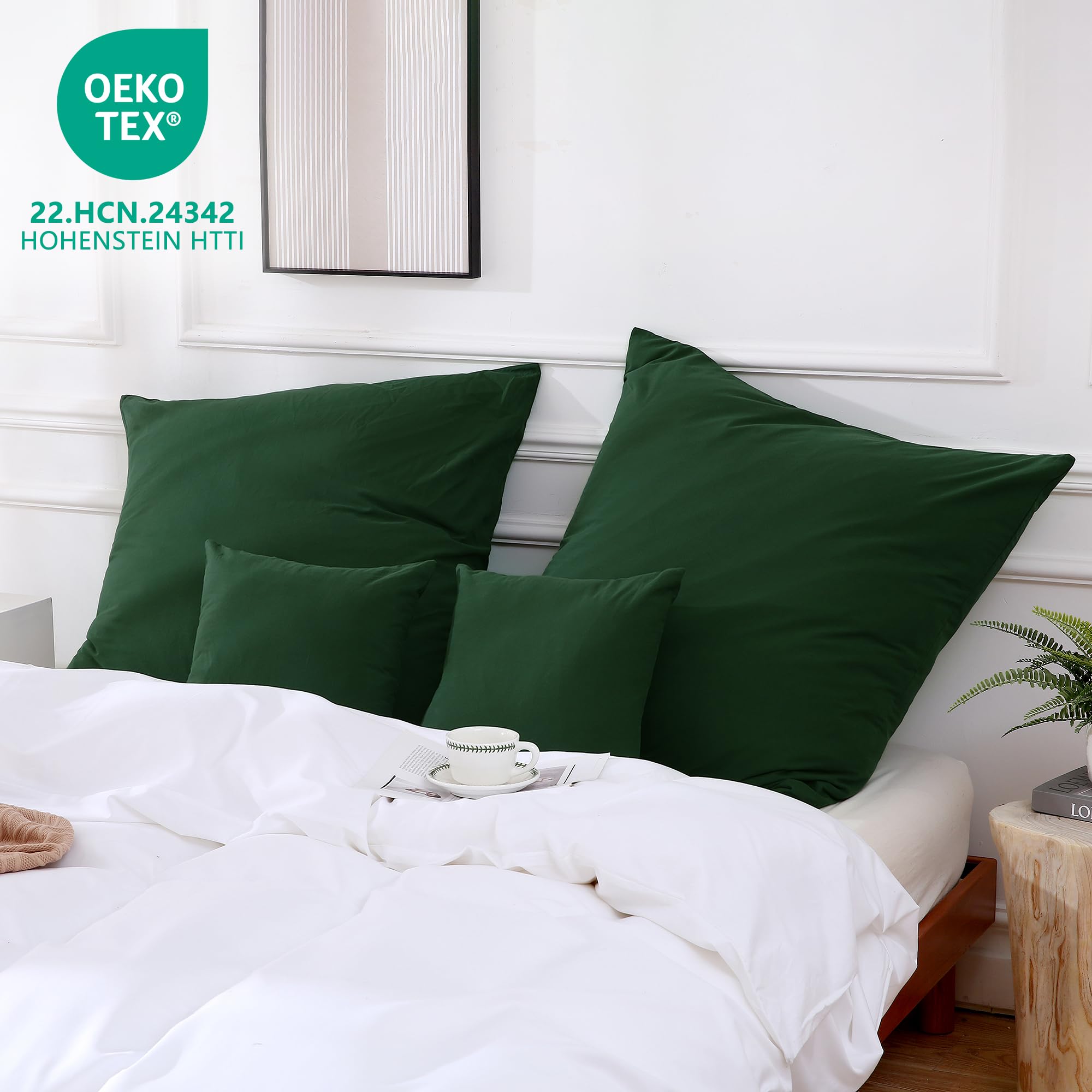 ATsense Lot De 2 Taies D'Oreiller 50x70 Cm - 100% Coton Lavé Vert Uni - Fermeture Éclair - OEKO-TEX - Ultra Doux & Résistant