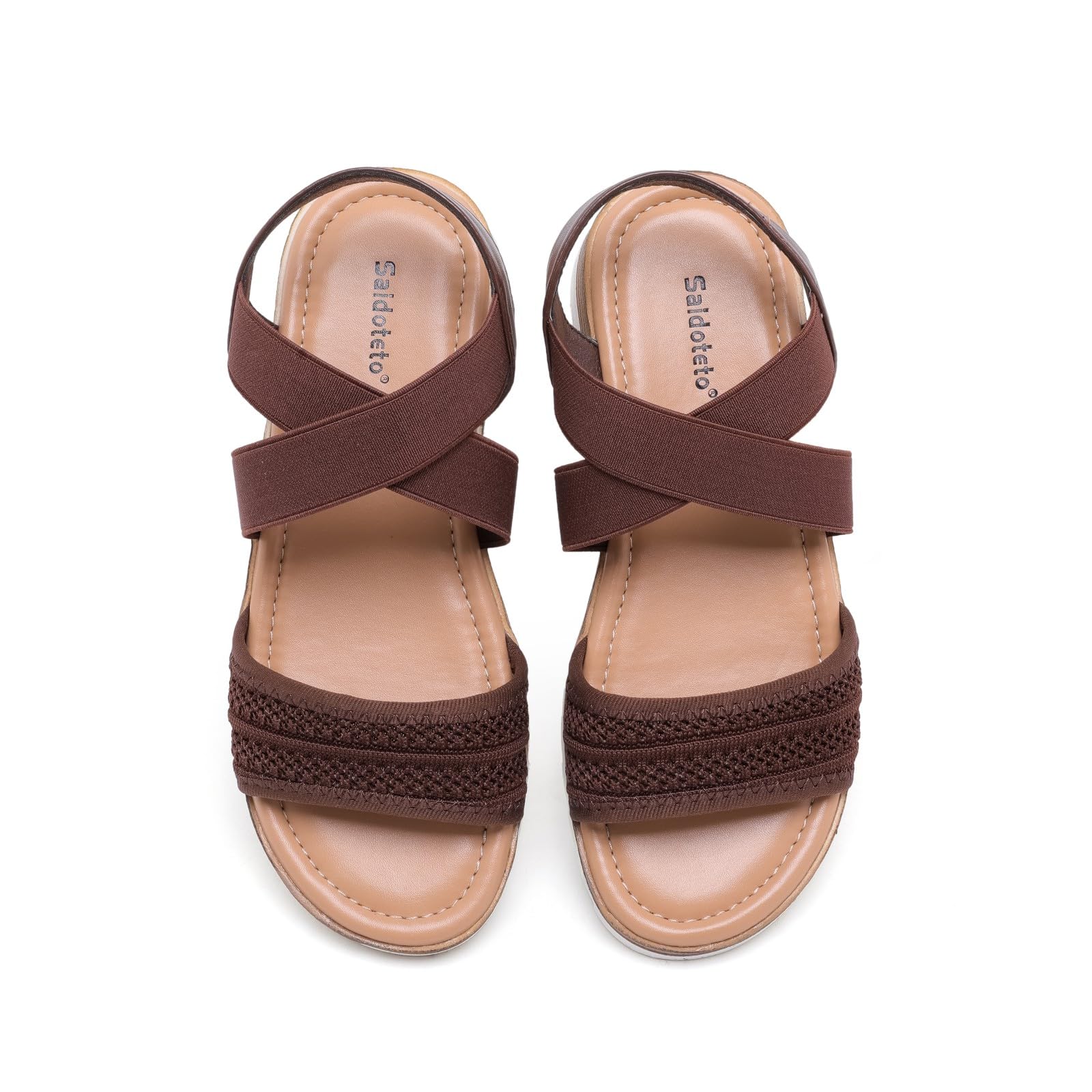 Saidoteto Women's Flat Sandals,Comfortable Elastic Ankle Strap Slingback Slip-On Open Toe Low Wedge Walking Sandals for Summer &amp; Casual