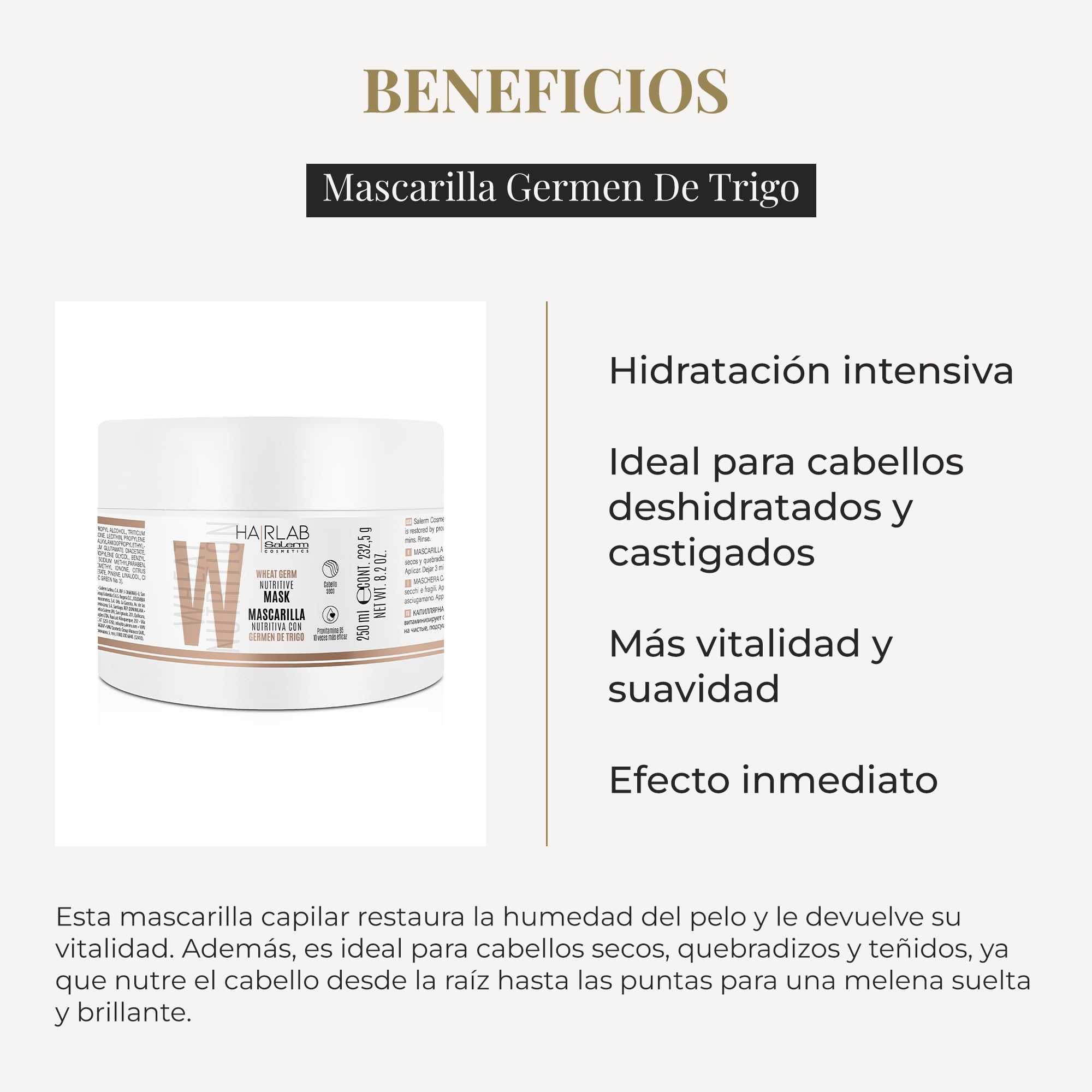 SALERM Hair Lab Mascarilla Nutritiva para el Pelo 250 ml con Germen de Trigo