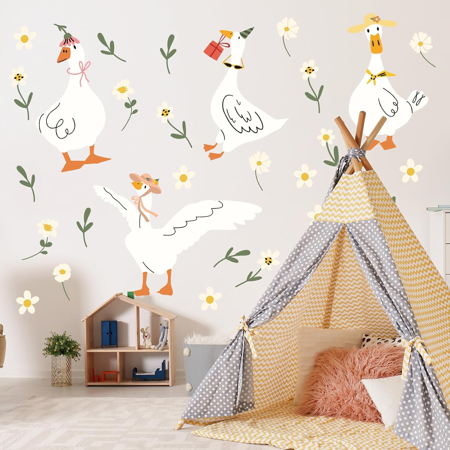 Goose Wall Stickers Watercolor Geese Wall Decals Goose Birthday Decorations Peel and Stick Boho Nursery Wall Decorations Cute Duck Stickers for Crafts Kids Bedroom Baby Room Home Decor (Cute)