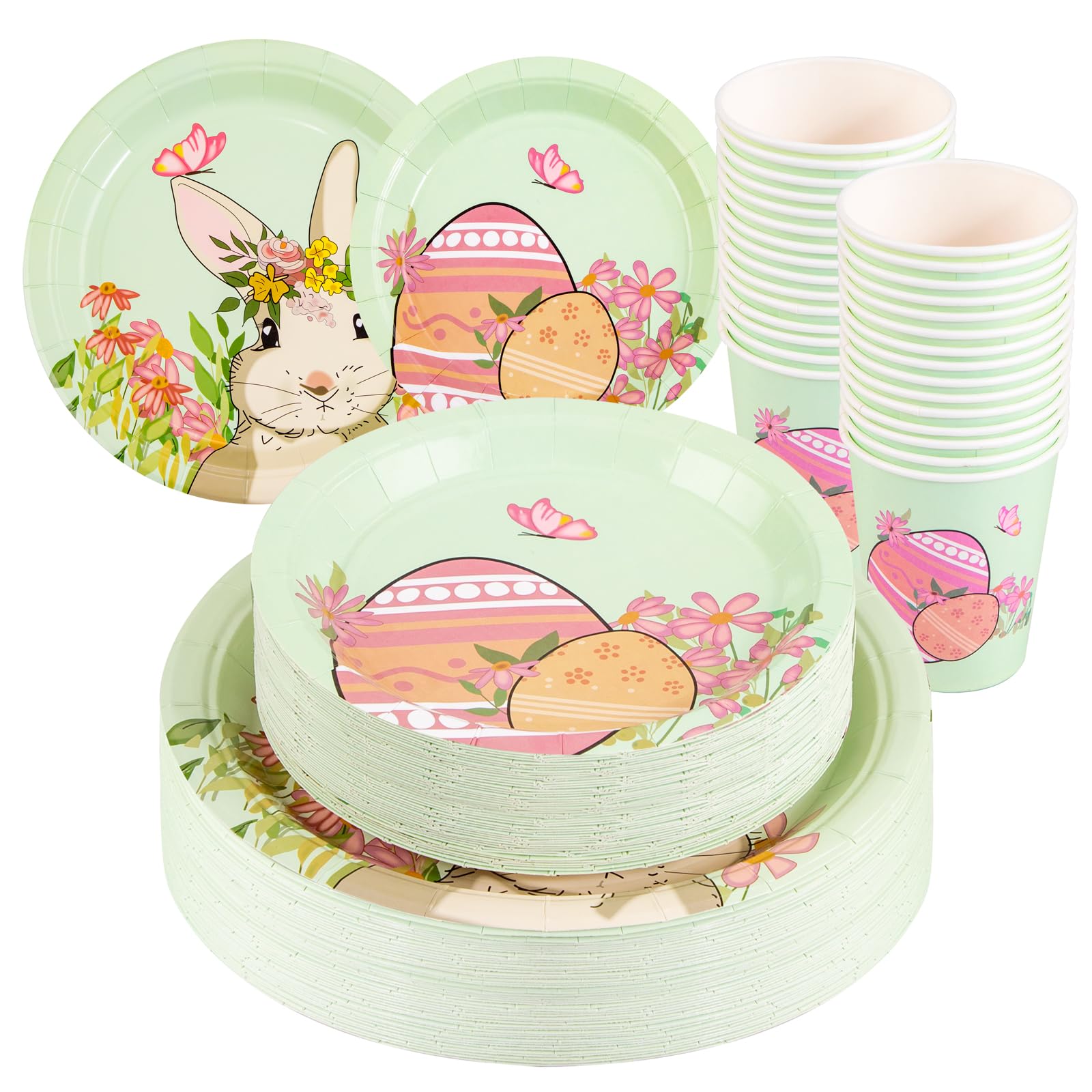 Rubtlamp 90Pcs Easter Paper Plates Set,Green Party Paper Plates, Easter