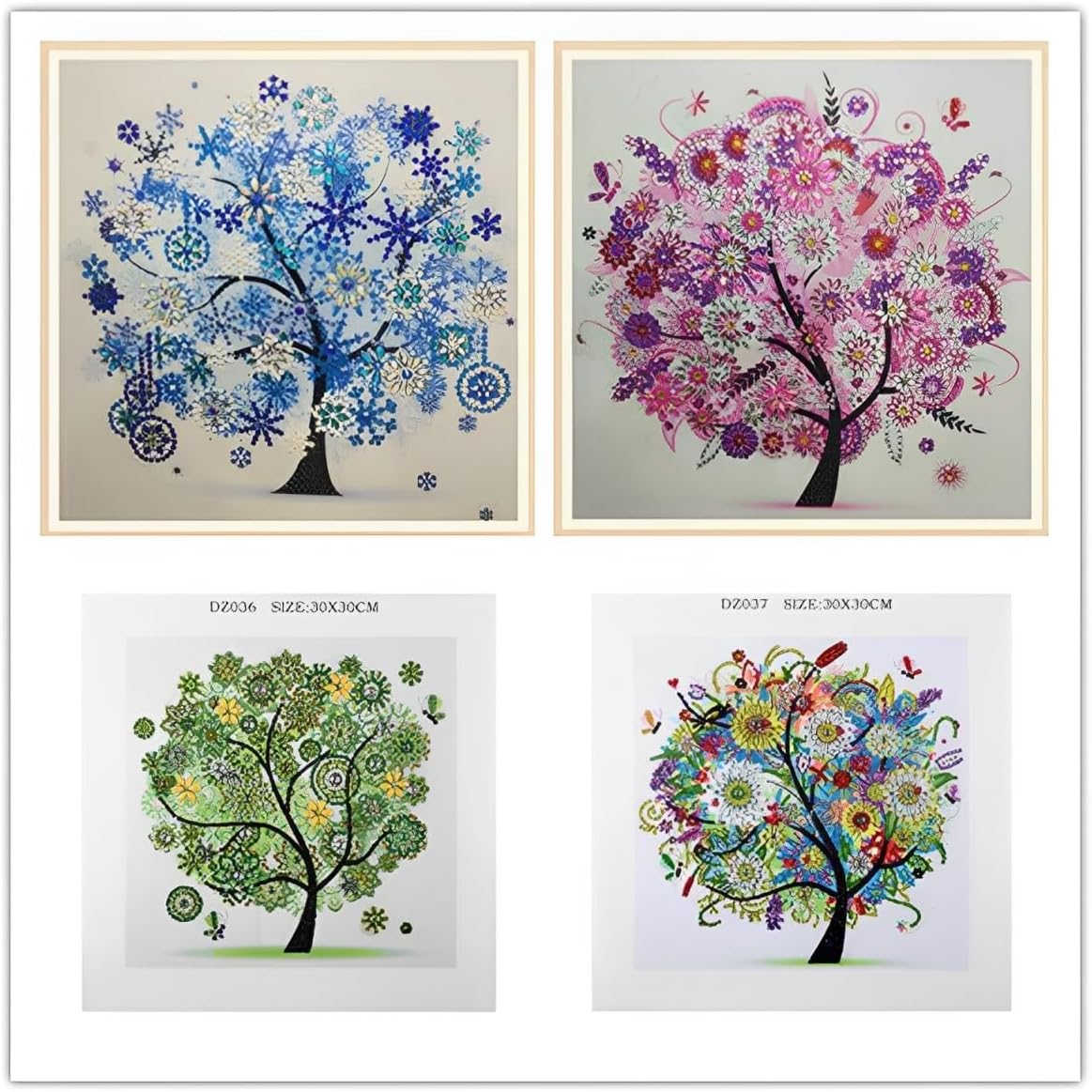 DIY 5D Diamond Painting by Number Kits Diamond Art Special Shape Rhinestones for Adults Beginner Colourful Four Season Tree Home Wall Decor 11.9x11.9 Inch (4 pcs)