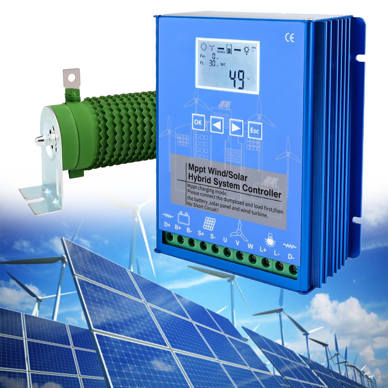Regulator ładowania słonecznego Mppt 12V 24V 48 V, regulator hybrydowy wiatru i energii słonecznej 10000 W z funkcją rozładowania obciążenia, efektywne zarządzanie energią odnawialną dla turbin