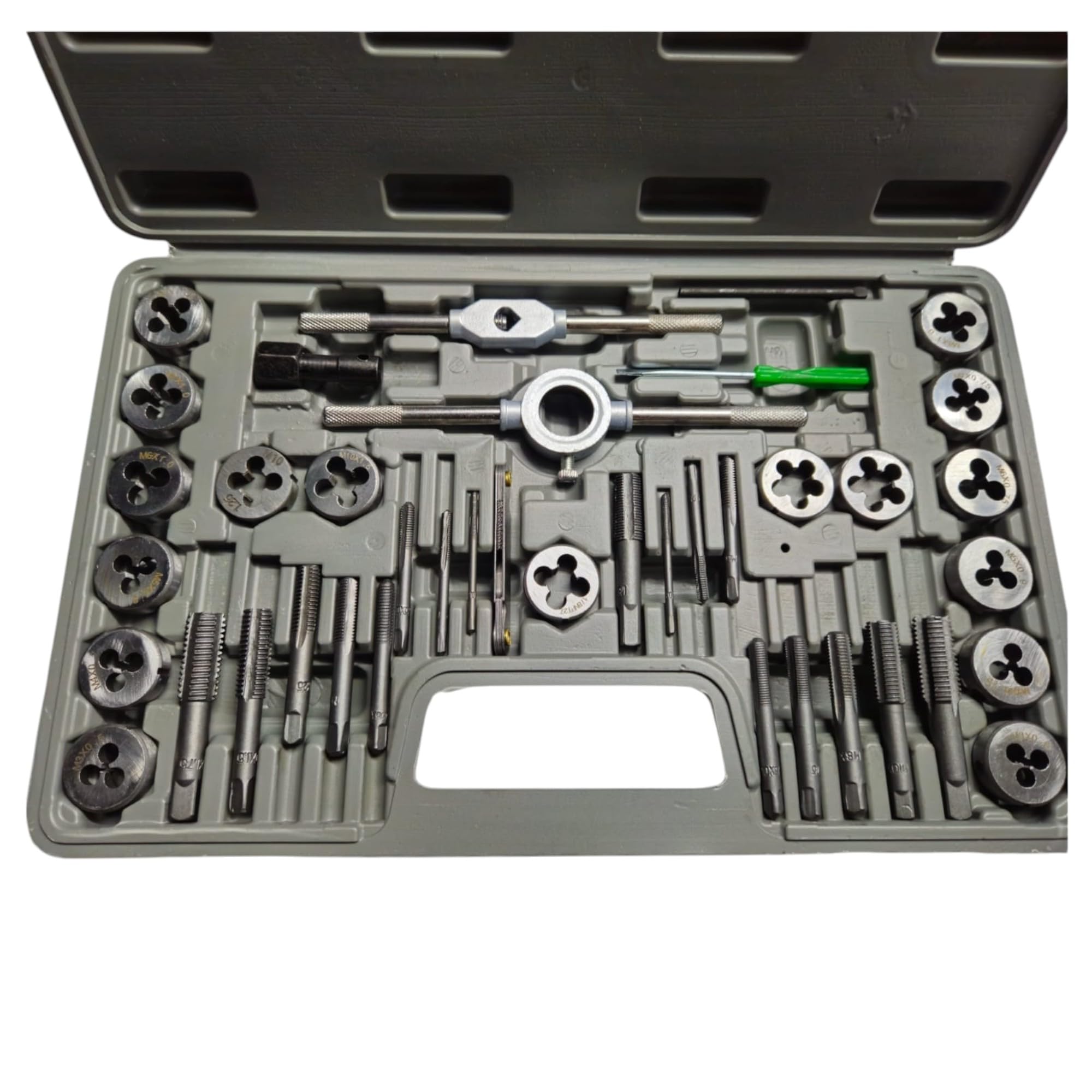 Lot de 40 filières métriques avec tourne-femelle et mallette en plastique, filière en acier au carbone, mesures métriques et pouces 1/8NPT-27, kit de filetage professionnel