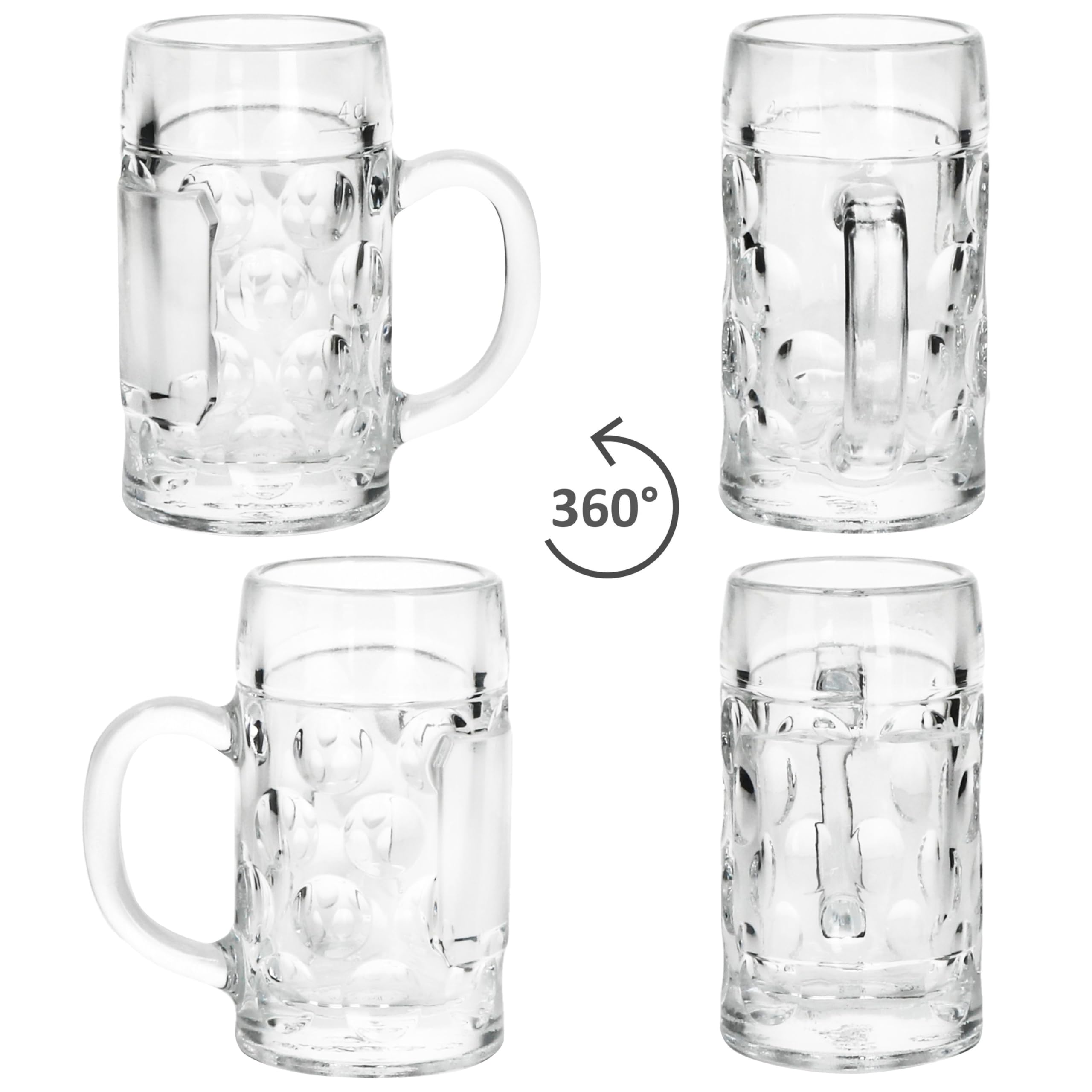 MamboCat Set di 12 mini bicchieri da liquore da 40 ml, calibrati da 4 cl, 12 persone, con mini scudo, manico e rilievo, per vodka, tequila, liquori, ecc.