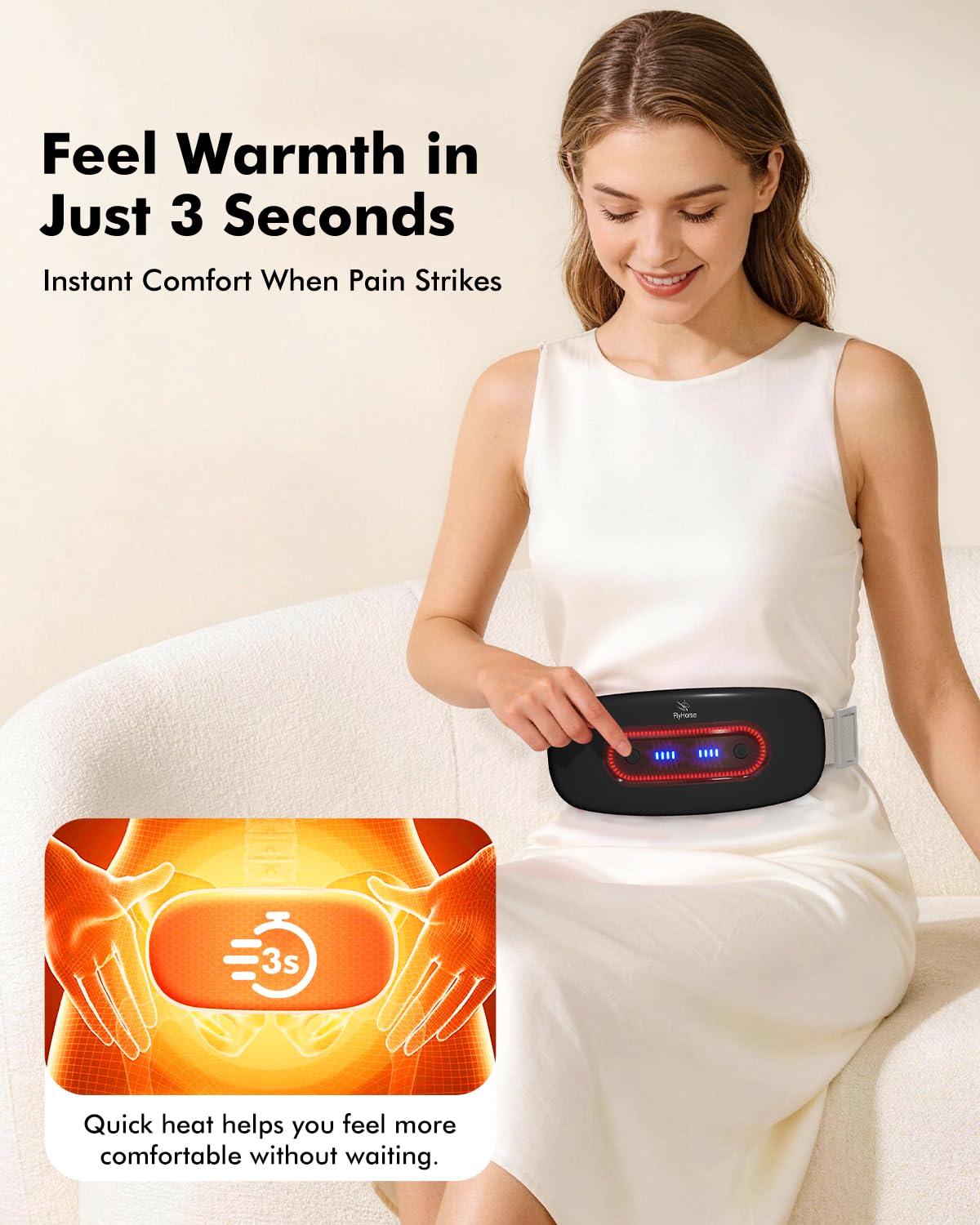 Almohadilla de calefacción eléctrica, almohadilla de calefacción menstrual portátil inalámbrica con 4 niveles de calor y 4 modos de masaje, cinturón de calentamiento rápido grande para el vientre