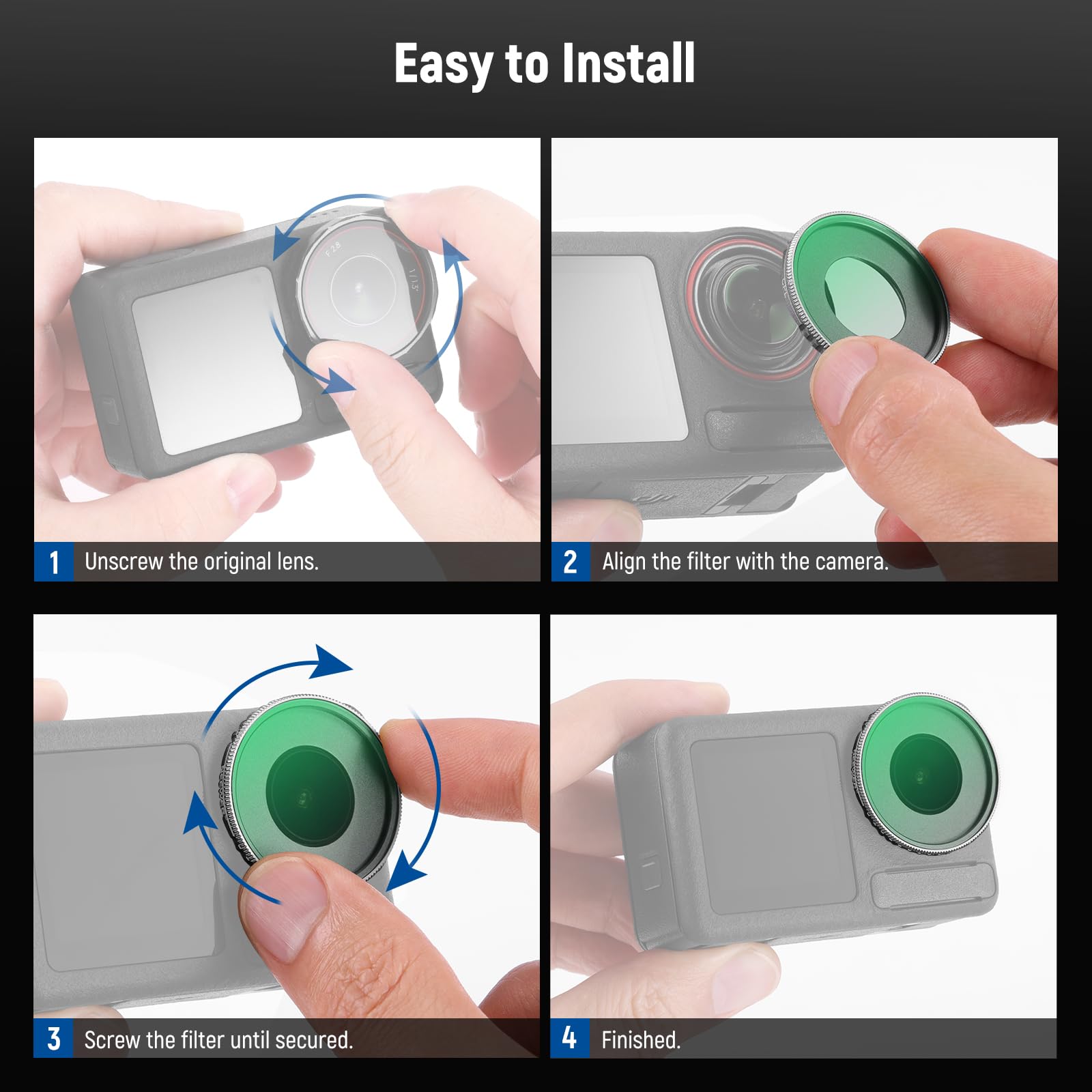 NEEWER Regulowany filtr CPL kompatybilny z DJI Osmo Action 5 Pro i Action 4, wkręcany filtr polaryzacyjny okrągły wielowarstwowy HD szkło optyczne Slim Frame Action Camera akcesoria, FL-N49