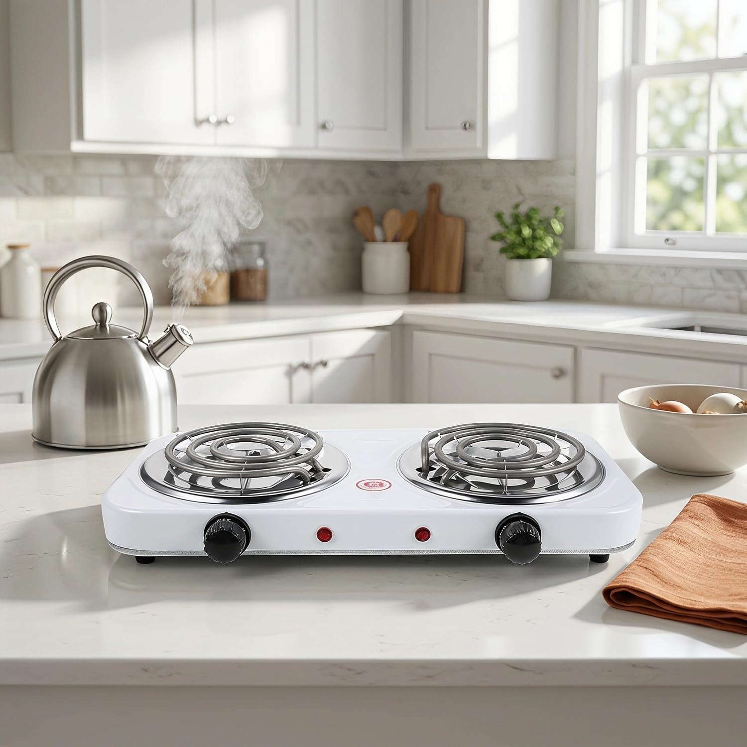Operitacx Portable Electric Stove 2 Burner - 2000W Double Coil Hot Plate - Countertop Cooktop with Knob Control for Home and Outdoor Cooking, RV Kitchen