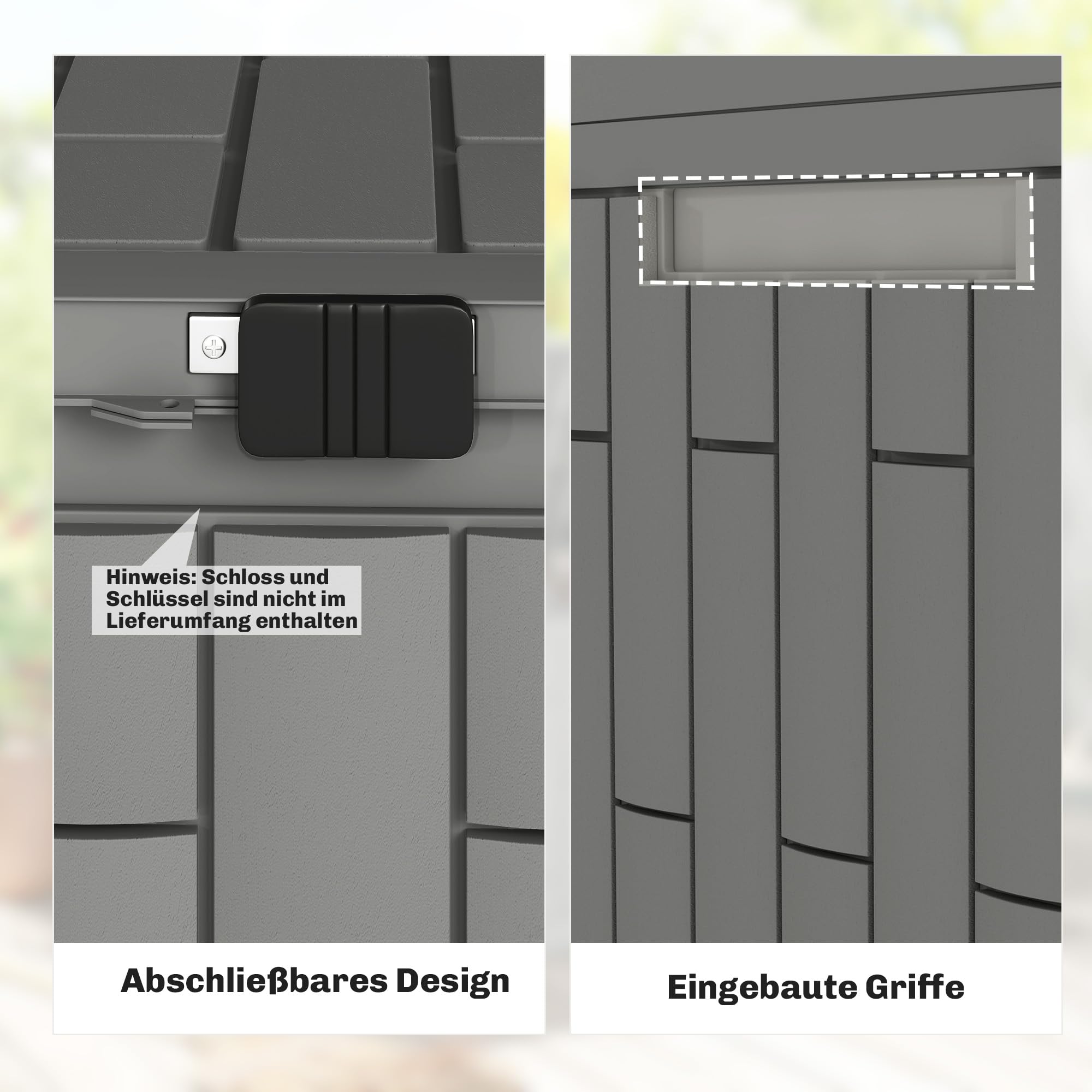 Outsunny Gartenbox 227 Liter Auflagenbox mit Holzoptik Wasserdicht Abschließbar Outdoor Kissenbox aus Kunststoff UV-beständig Aufbewahrungsbox für Garten Balkon Terrasse 106,5 x 43 x 54,5 cm Grau