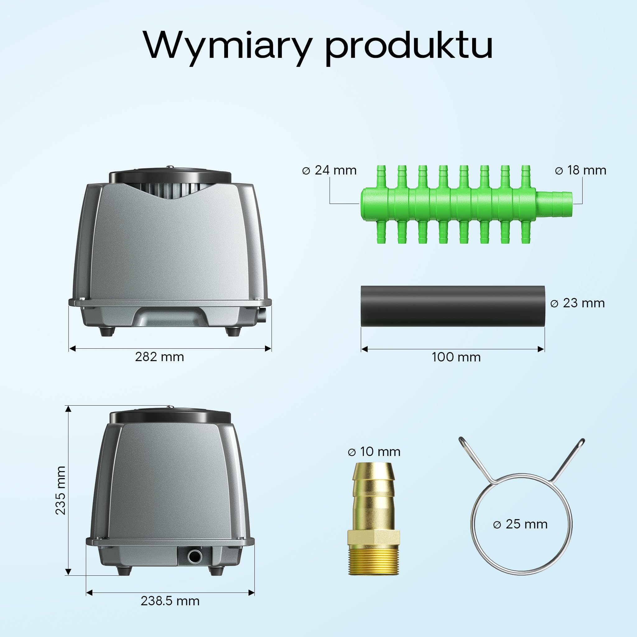 SunSun CAP-100 Napowietrzacz 70 W do akwarium i oczka wodnego o pojemności 80 m³, 100 l/min, cicha pompa napowietrzająca z 16 wylotami
