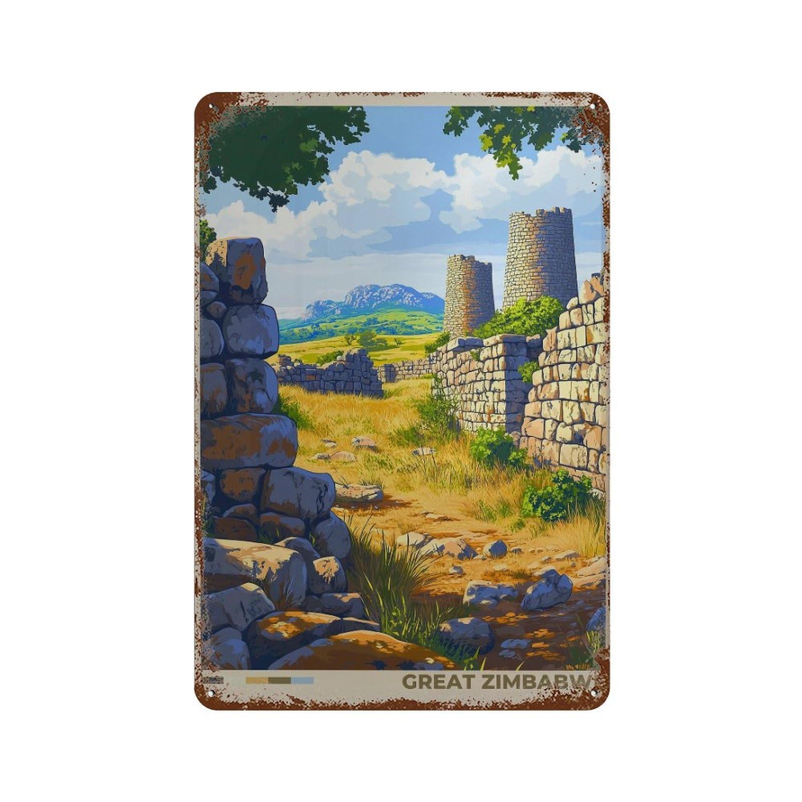 xiaoxiaoshen Great Zimbabwe Travel – African Wall Decor Art Metal Tin Poster Modern Home Decor Art Home Bar Shop Decorations Vintage Sign 30x20cm