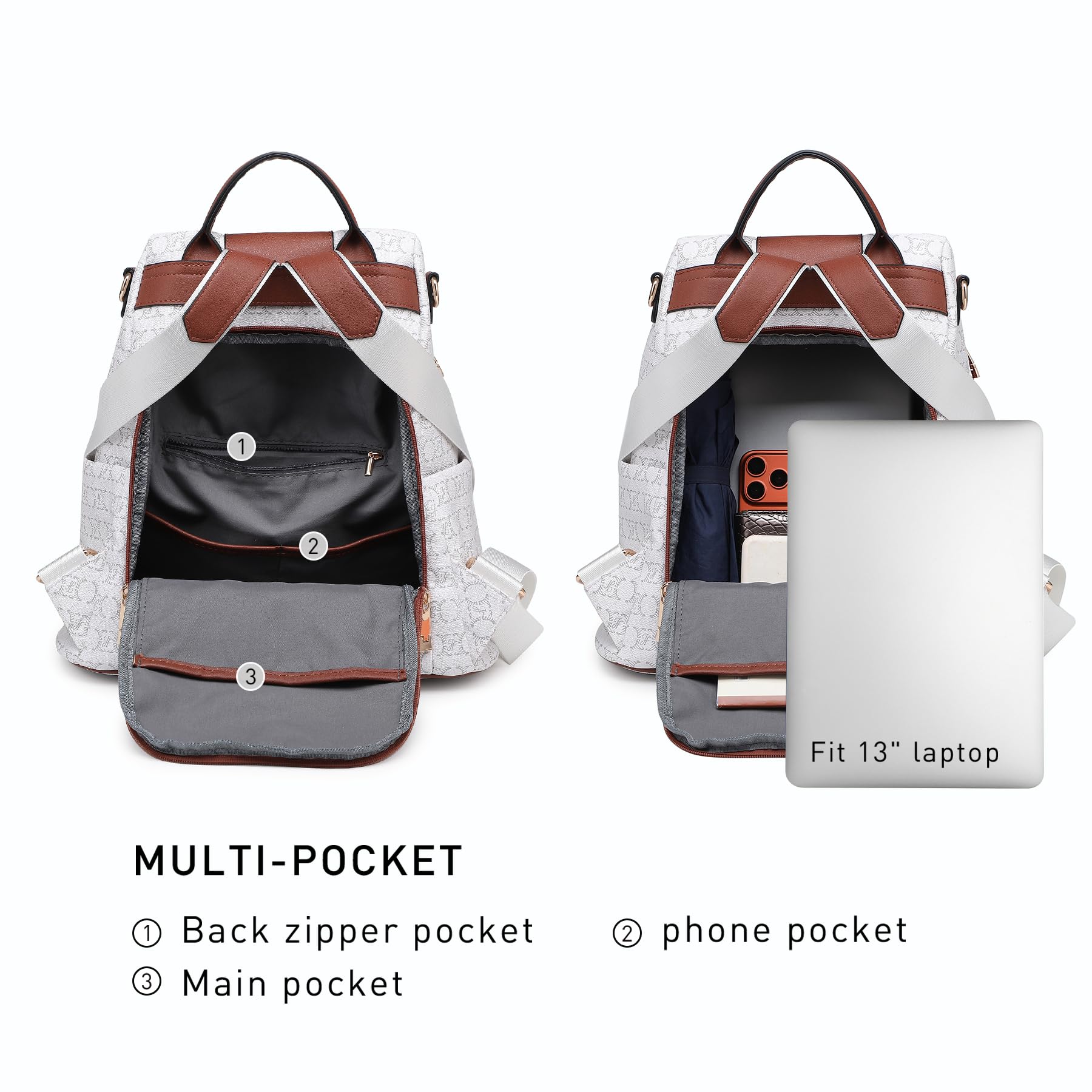 MKP COLLECTION Modischer Damen-Rucksack, Geldbörse, mehrere Taschen, Anti-Diebstahl-Rucksack, Reise-Umhängetasche, Handtaschen-Set, 2-teilig