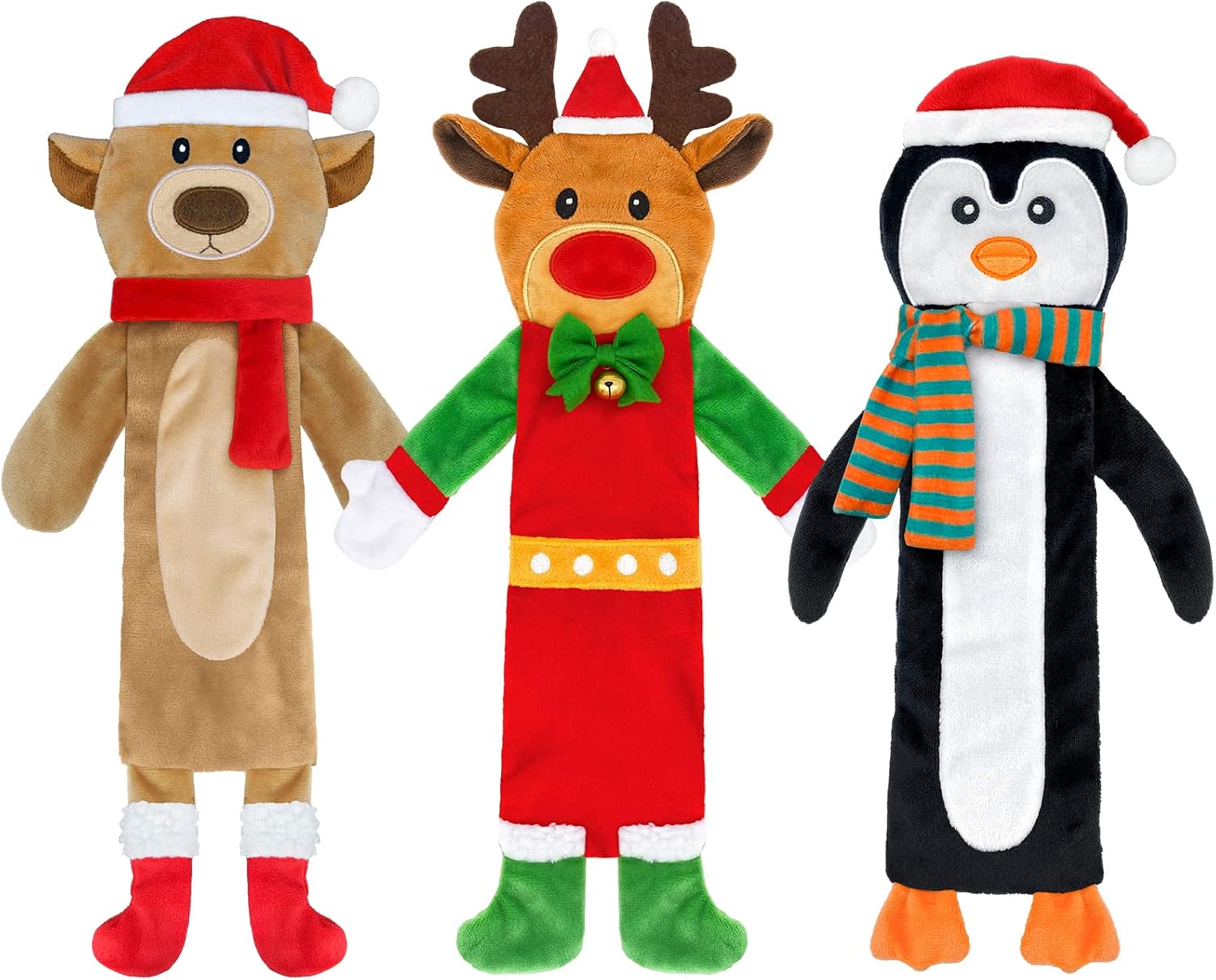 Yoochee 3 Pack Christmas Squeaky Dog Toys, Plush No Stuffing Toy for Dog Puppy, Durable Chew Bite Toys for Small Medium Large Dogs,…