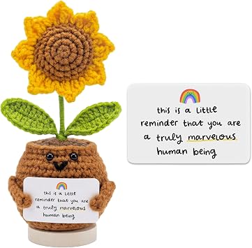 MXCOIRTP Emotional Support Sunflower, Handmade Positive Sunflowers Flower Crochet with Encouragement Card for Desk Decor Ornament - Thank You, Appreciation, Graduation Gift for Teacher, Mom, Friend