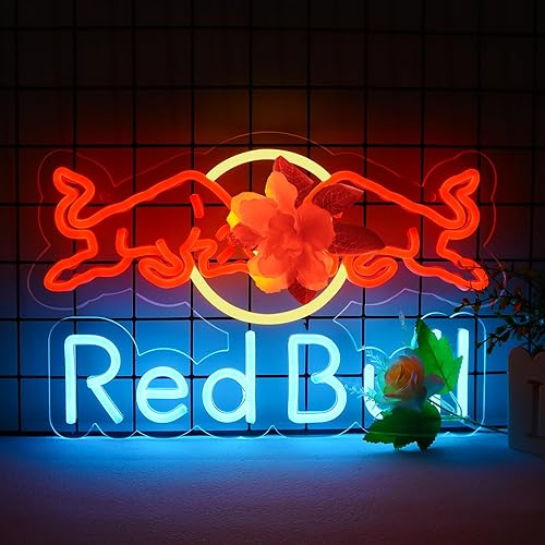 JFLLamp Drinks Neon Signs for Wall Decor Neon Lights for Bedroom Led Business Signs Suitable for Man Cave Bar Pub Restaurant Christmas Gift Art - Red.Bull